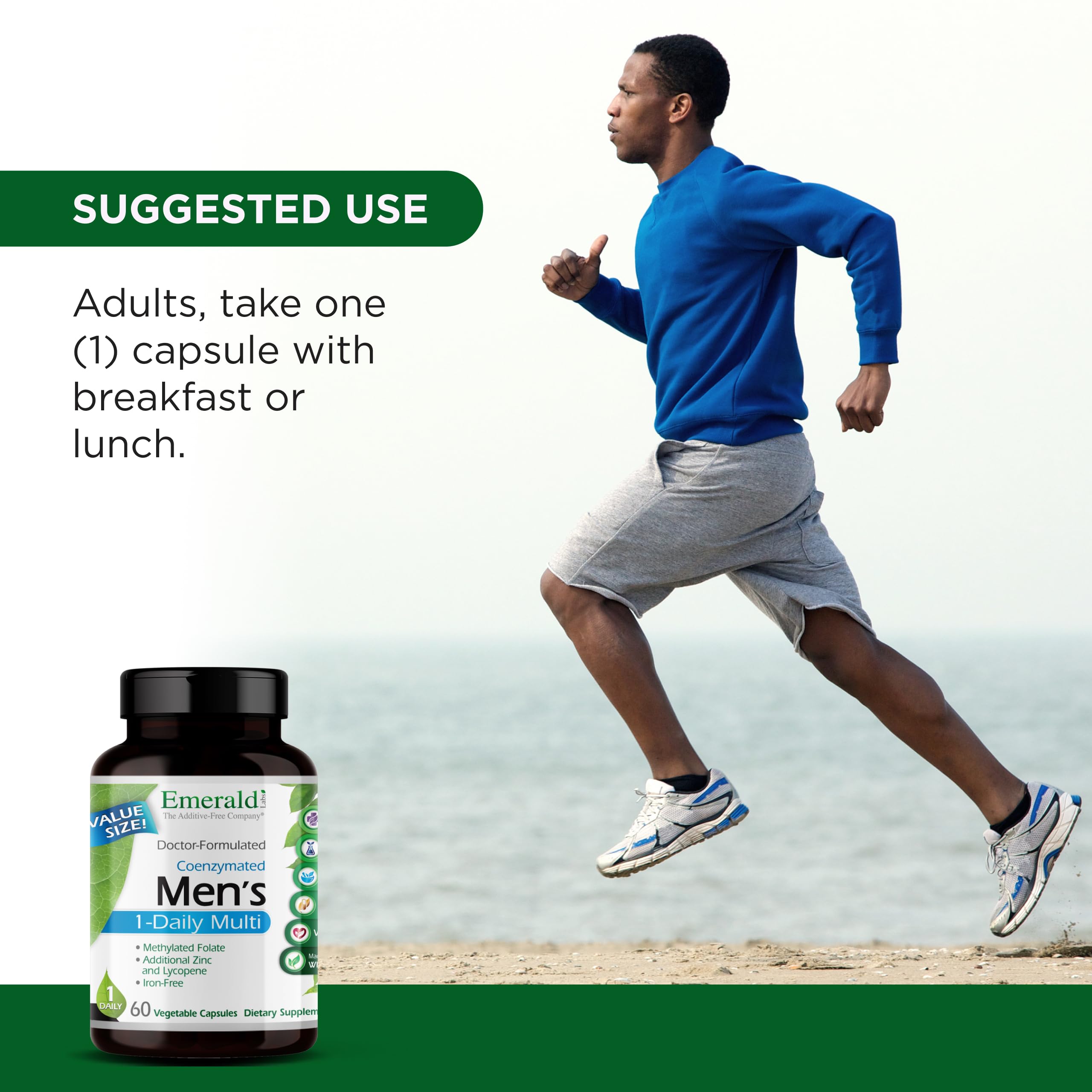EMERALD LABS Men's 1 Daily Multi Multivitamin on a wooden surface