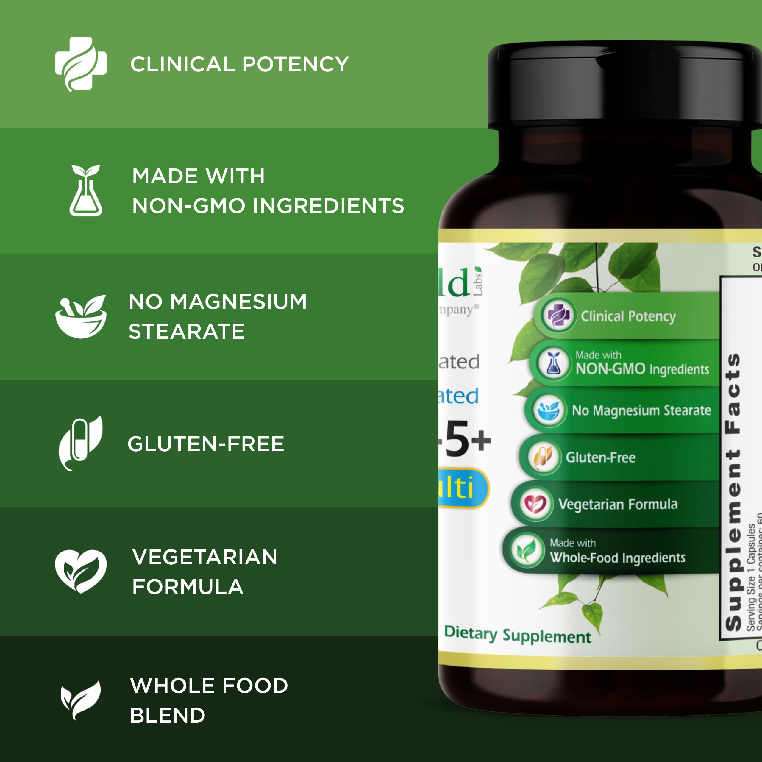 EMERALD LABS Men's 45+ Multivitamin bottle with lid open