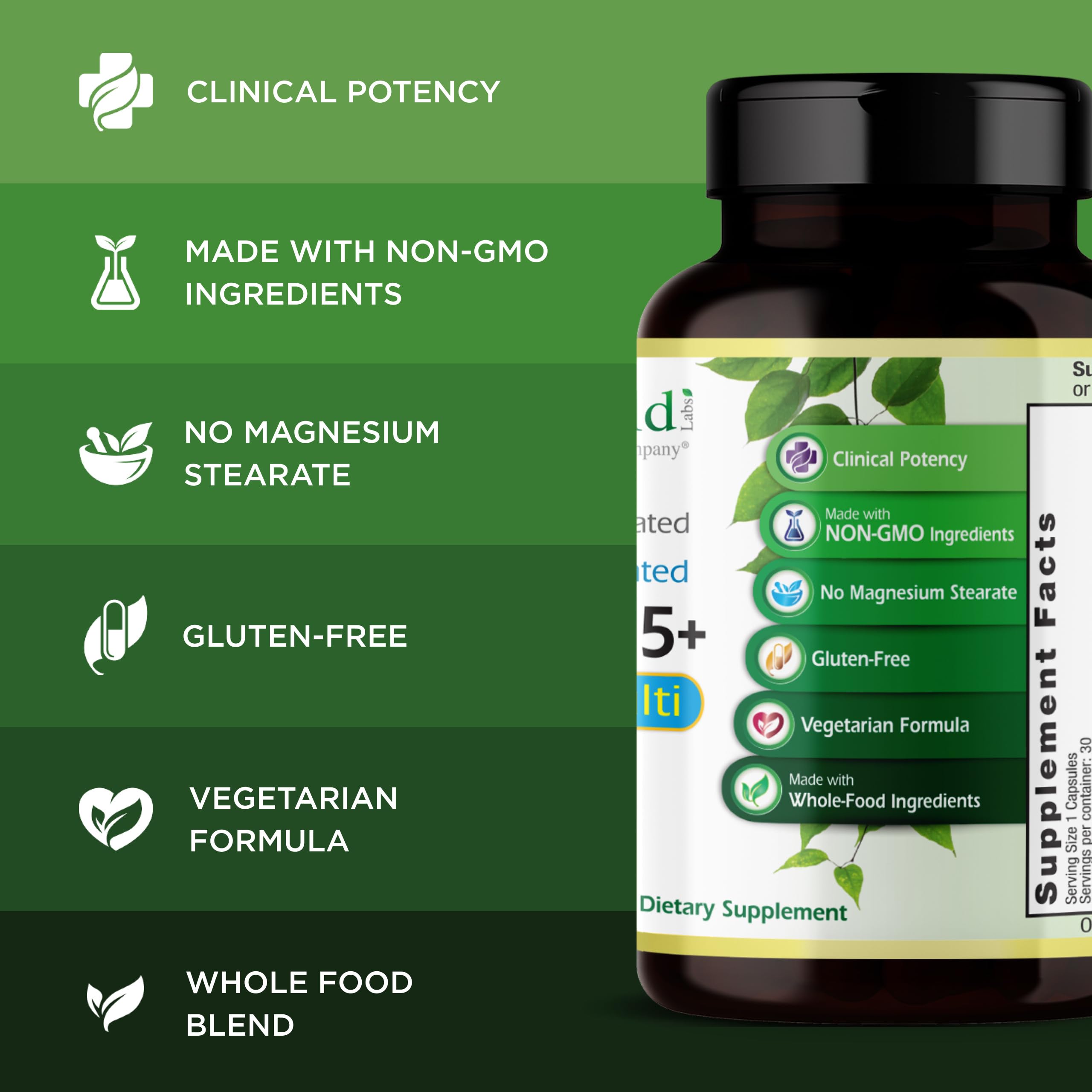 EMERALD LABS Men's 45+ Multivitamin displayed on a wooden table