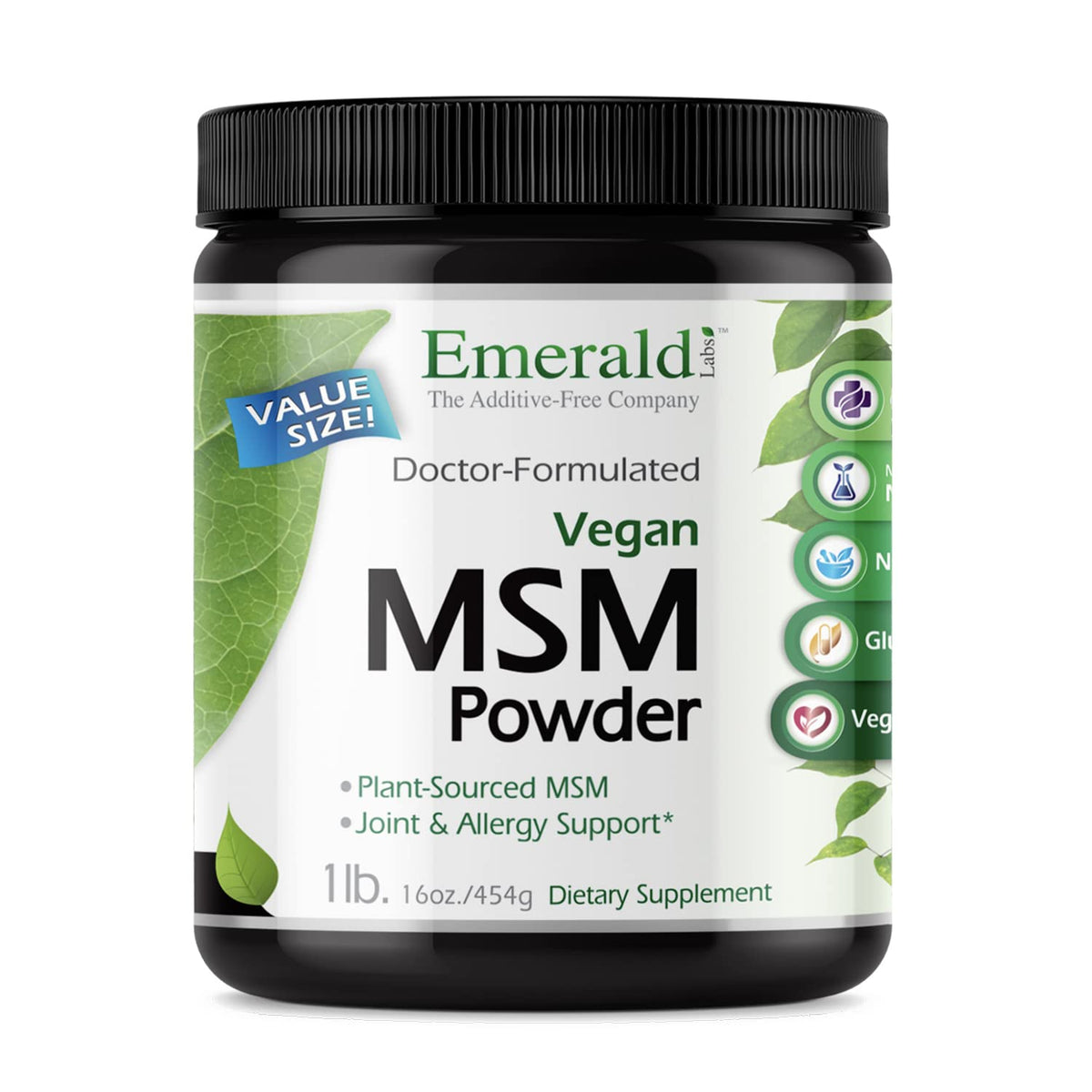 EMERALD LABS MSM Powder front view with label