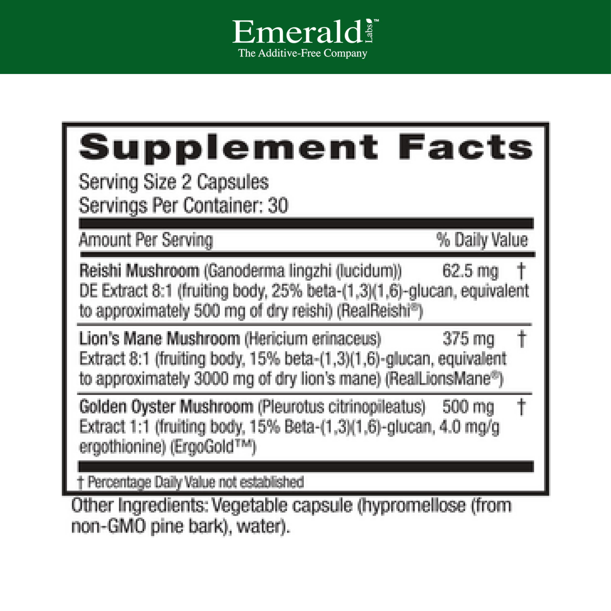 EMERALD LABS Mushroom Memory & Focus Health 60 Capsules side view