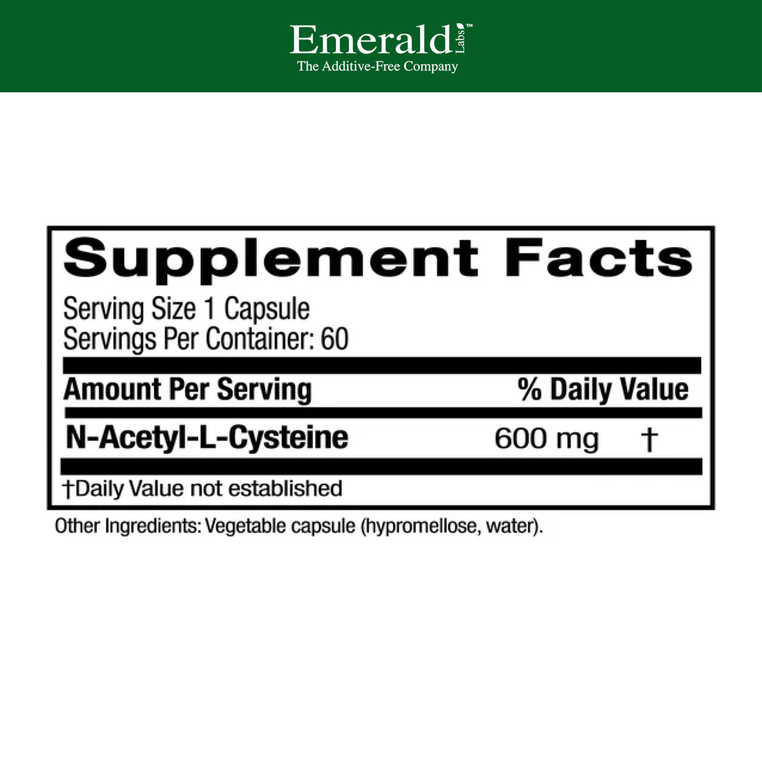 EMERALD LABS N-Acetyl-L-Cysteine 600mg bottle with 60 capsules