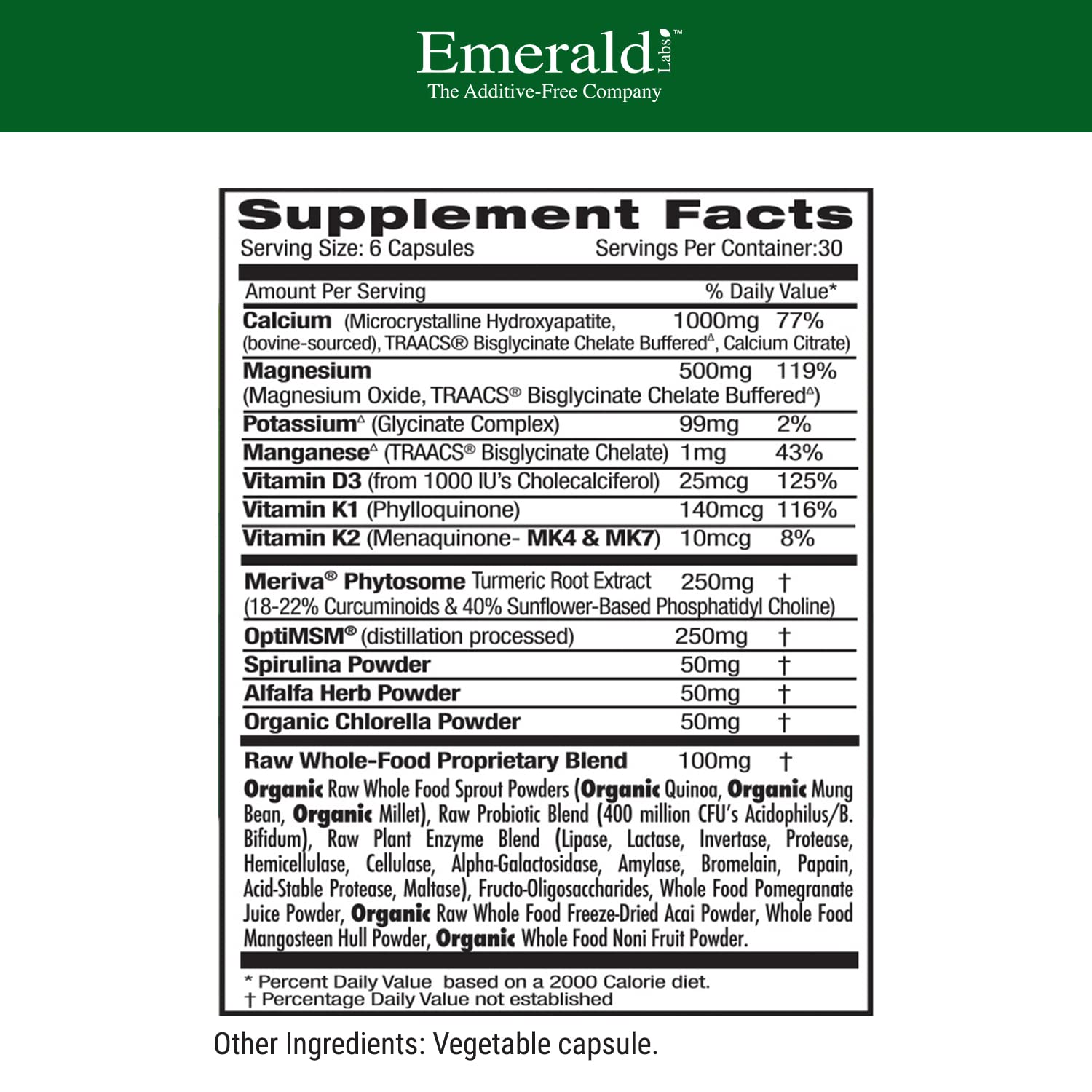 EMERALD LABS Osteo Bone Health Supplement 180 Capsules side view