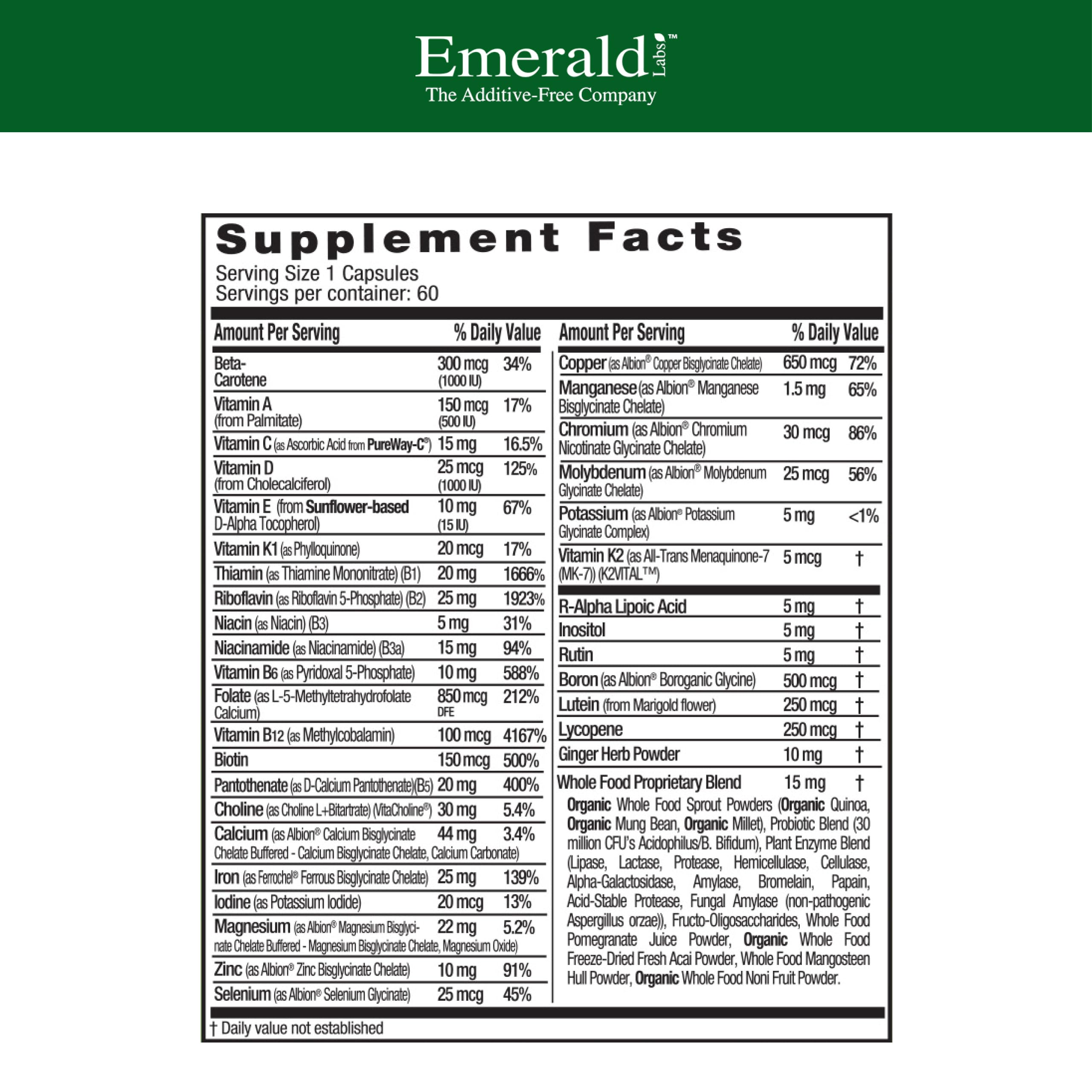 EMERALD LABS Prenatal Multivitamin back view of packaging