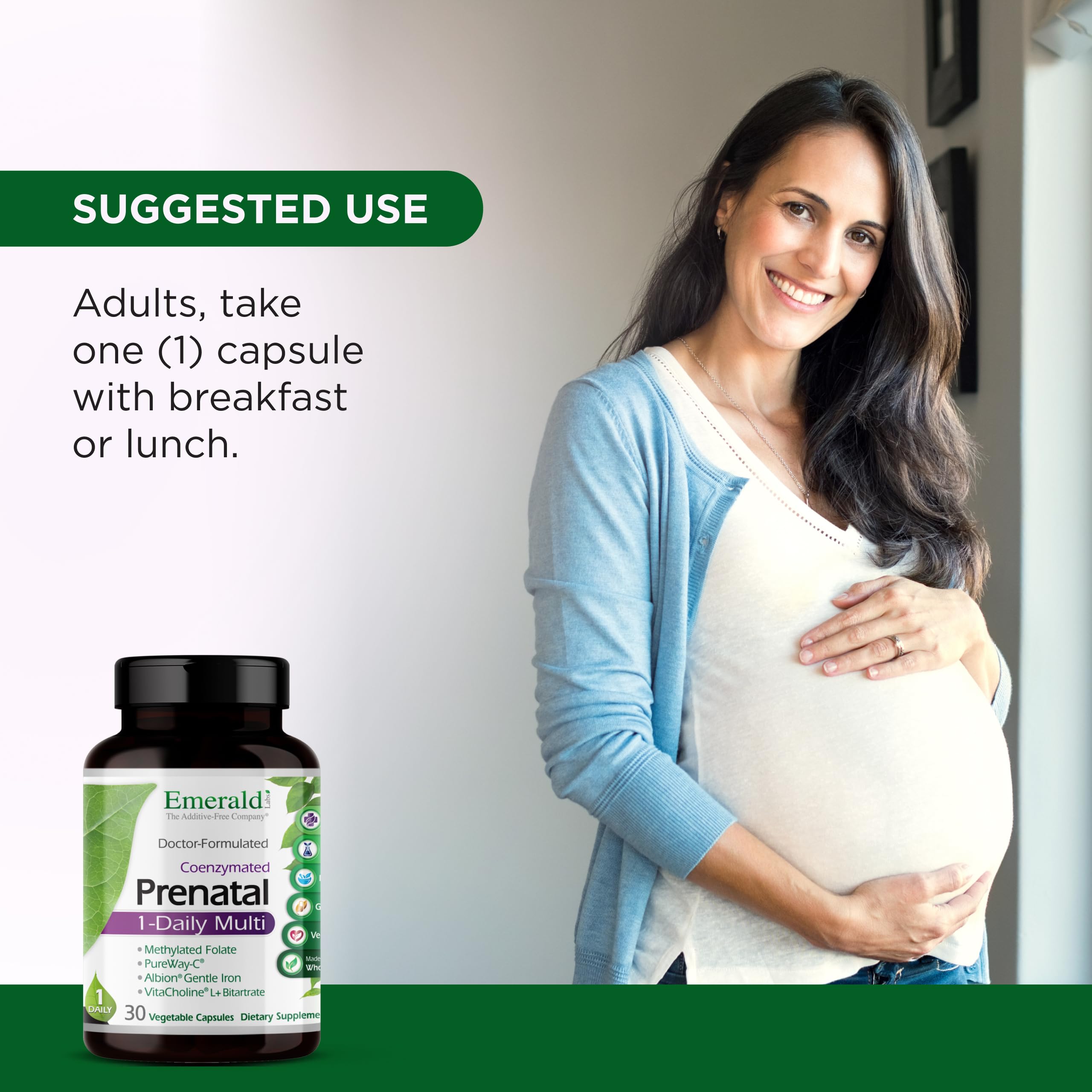 EMERALD LABS Prenatal Multivitamin capsules in a hand