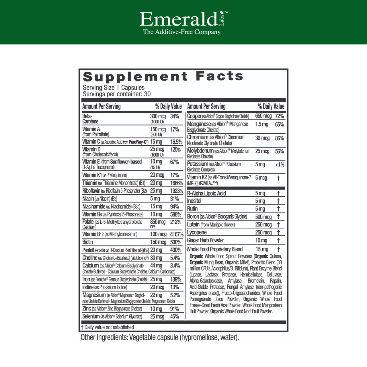 EMERALD LABS Prenatal Multivitamin side view showing capsule