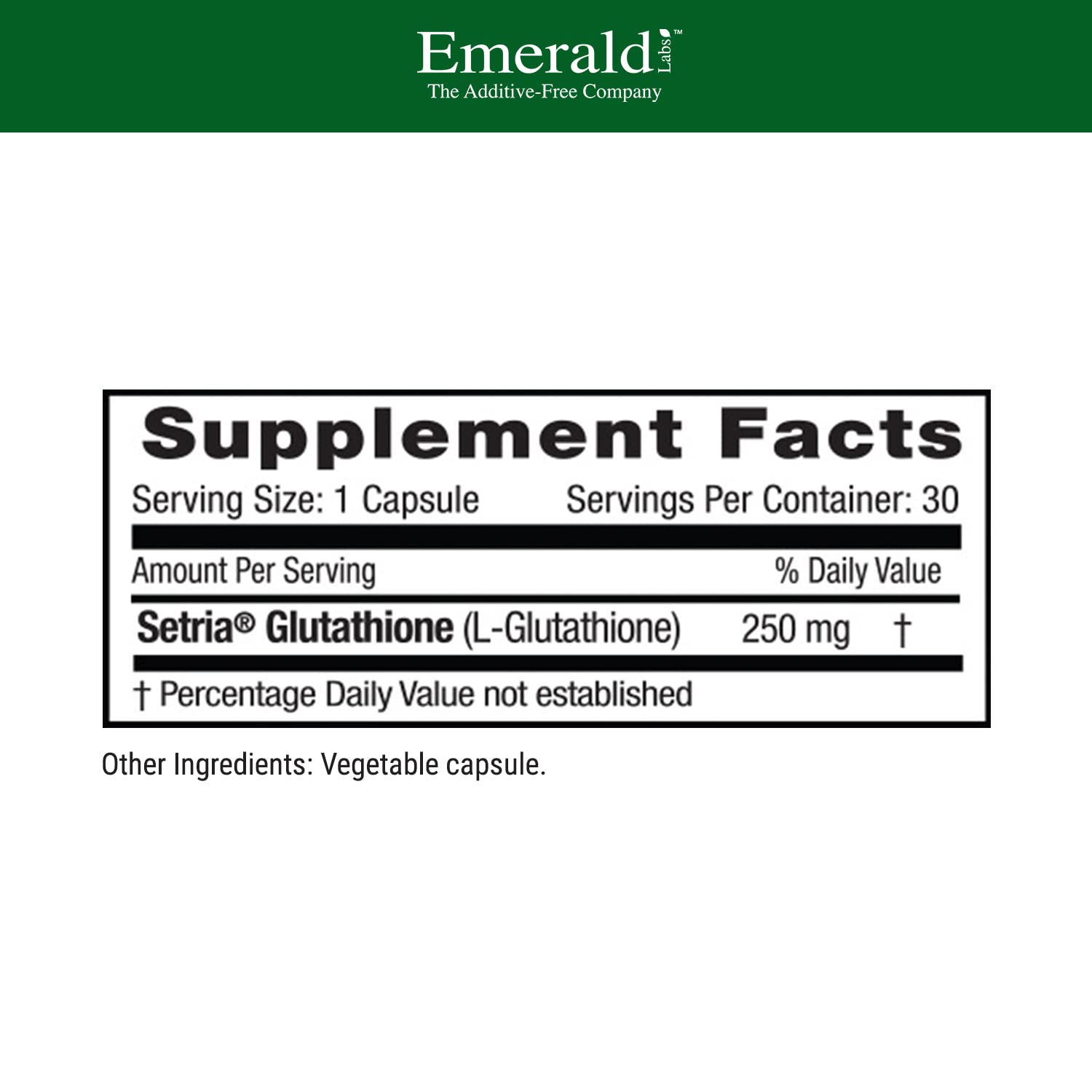 EMERALD LABS Setria L-Glutathione 250mg capsules side view