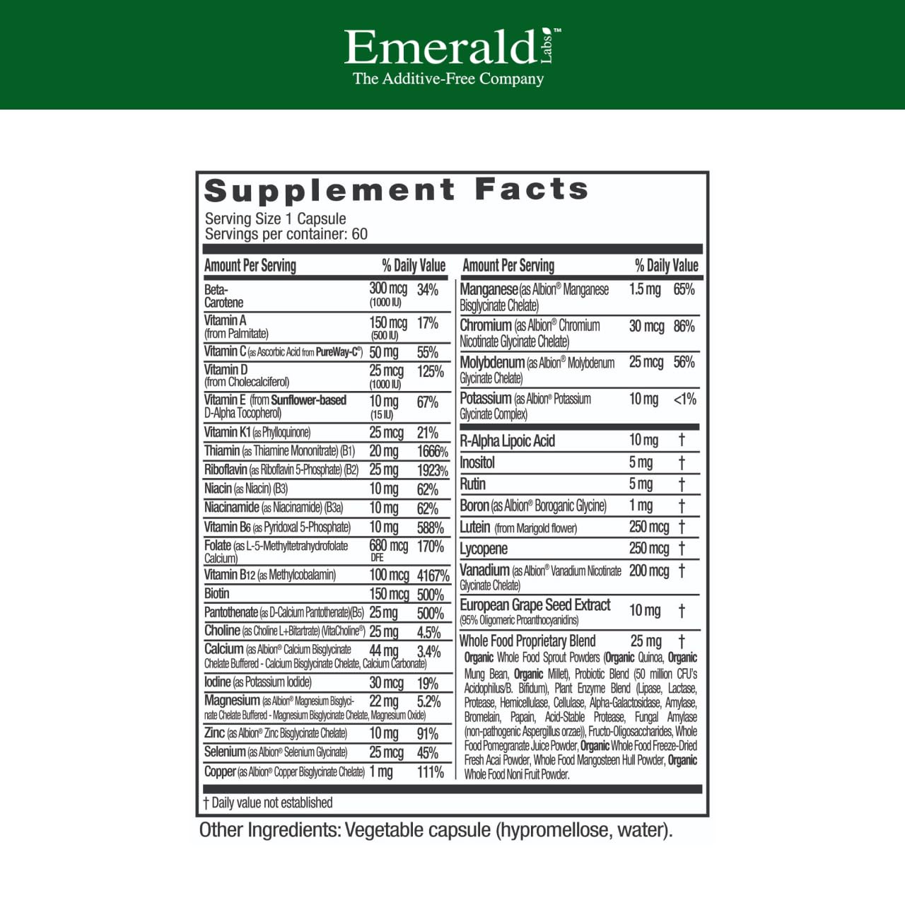 EMERALD LABS Women's 1-Daily Multi 60 Capsules side view