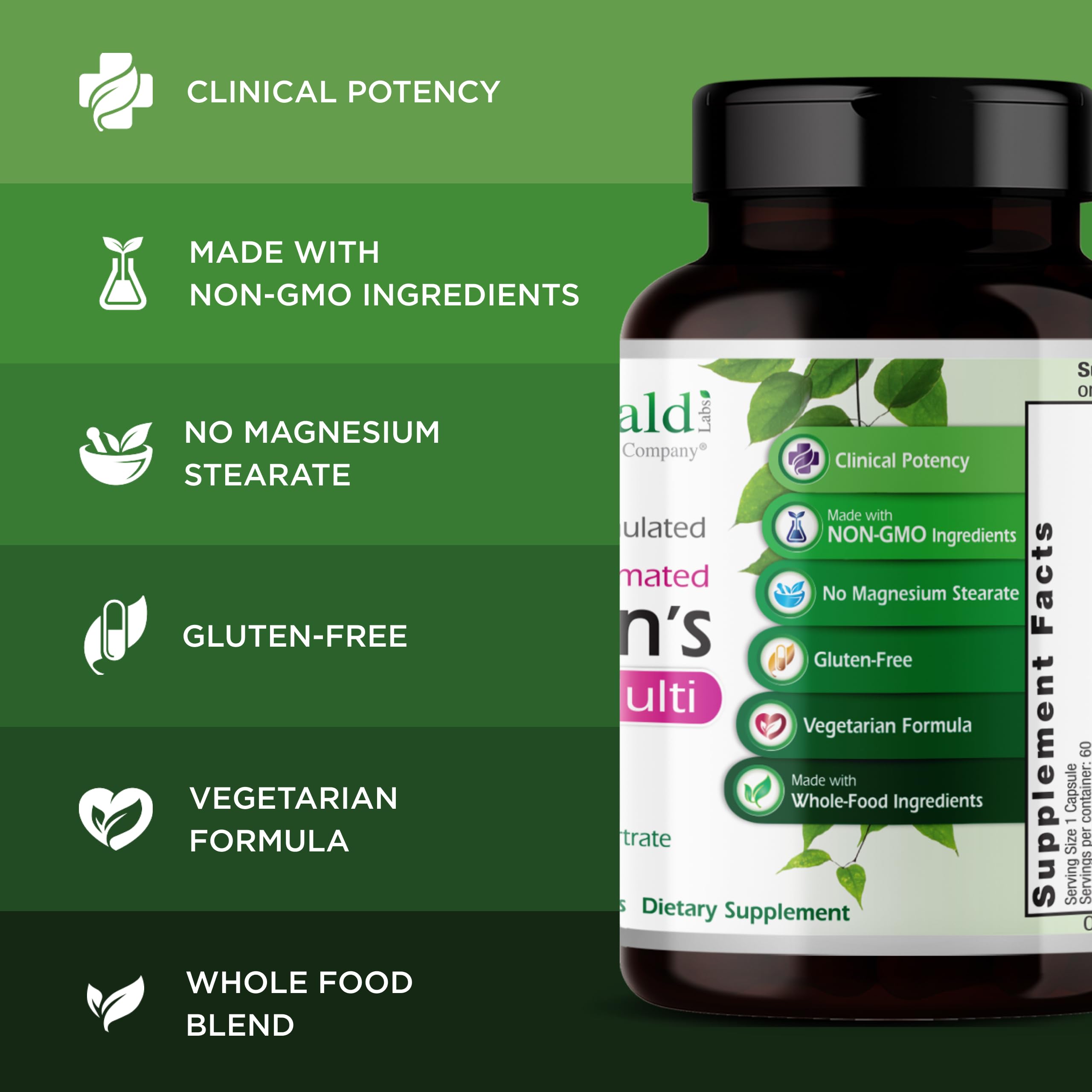 EMERALD LABS Women's 1-Daily Multi 60 Capsules with dosage information