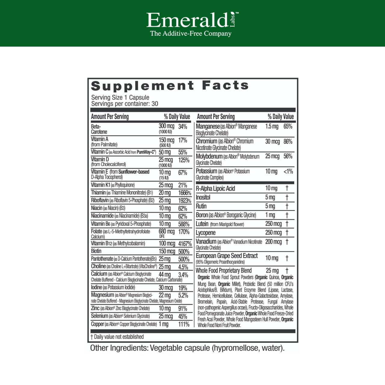 EMERALD LABS Women's 1-Daily Multi Enzyme Supplement side view