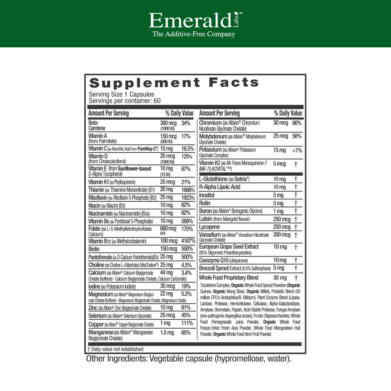 EMERALD LABS Women's 45+ Multivitamin 60 Capsules side view
