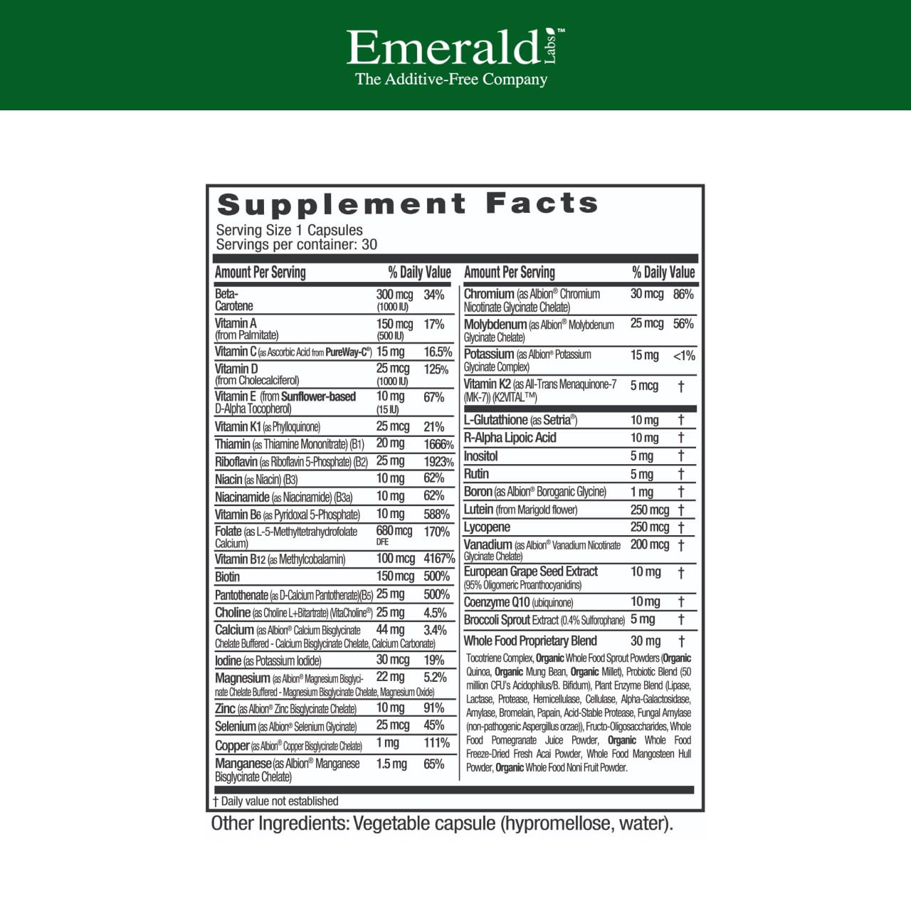 EMERALD LABS Women's 45+ Multivitamin side view with dosage details