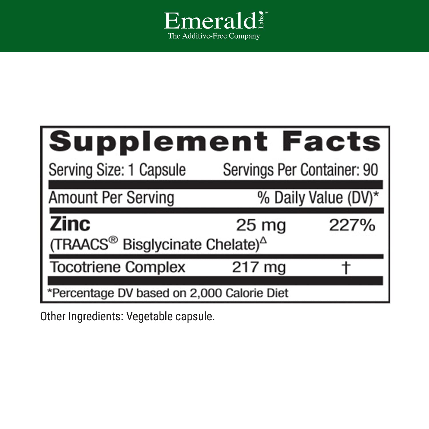 EMERALD LABS Zinc Supplement 90 capsules bottle side view