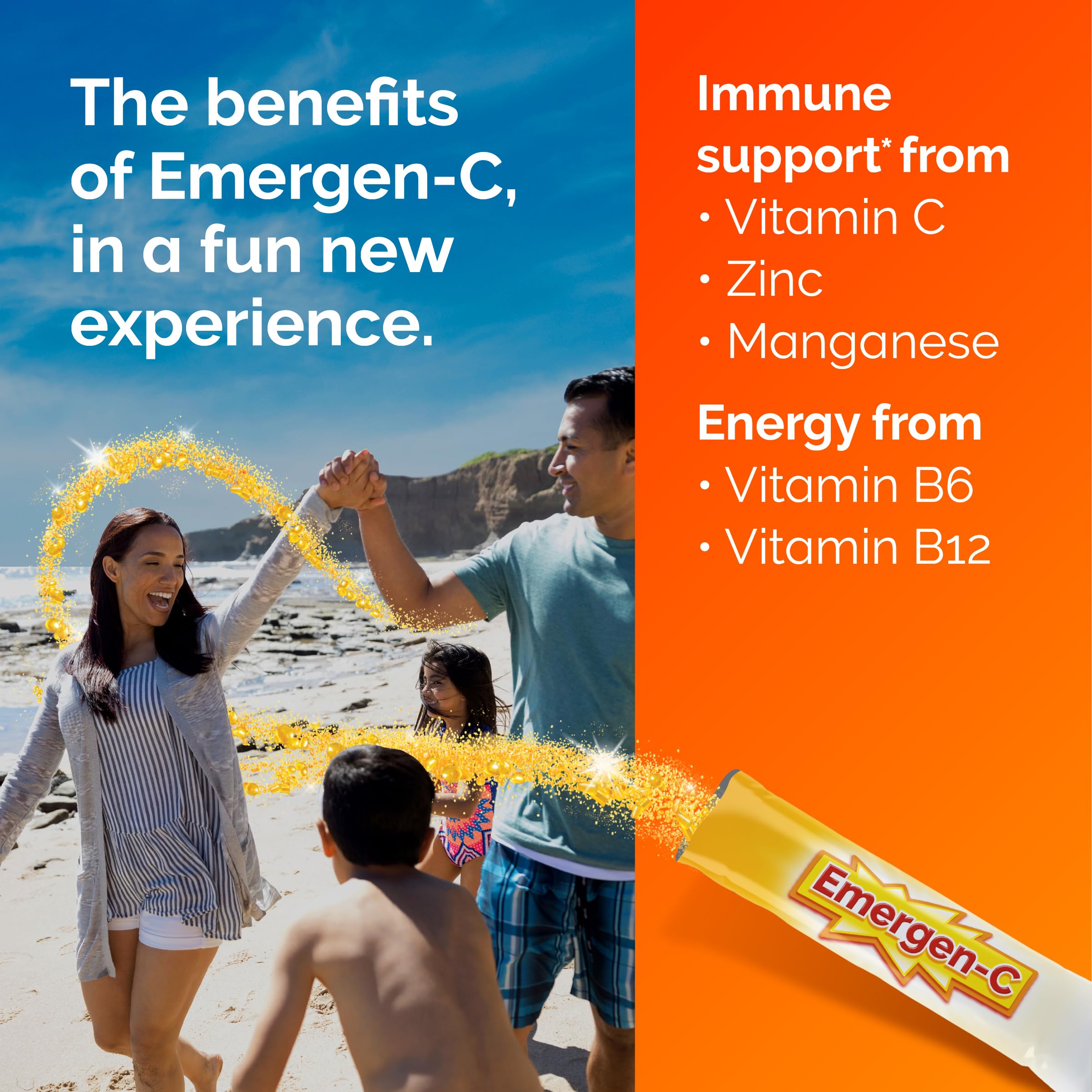 Emergen-C Crystals stick pack being poured into hand