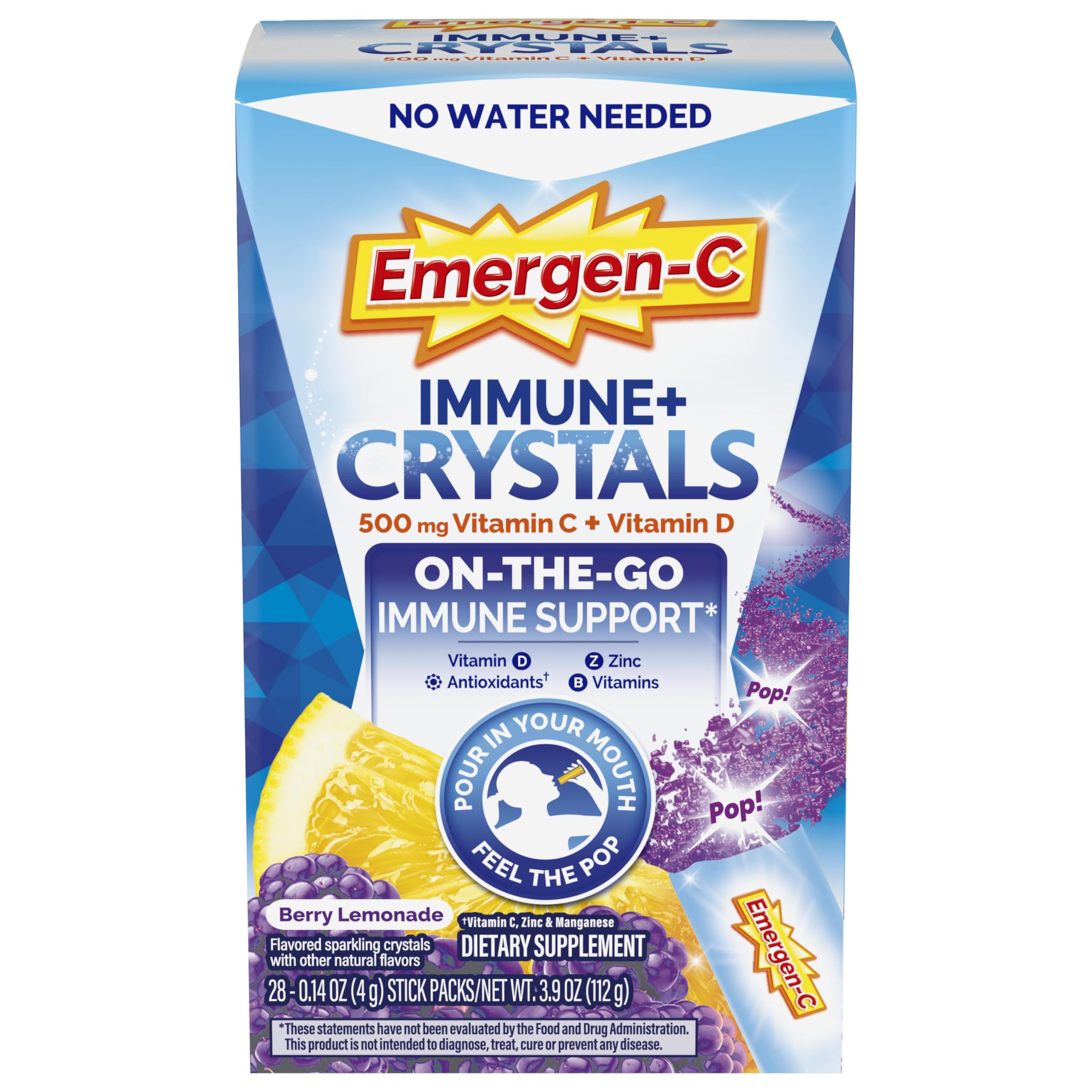 Emergen-C daily wellness+ Crystals Berry Lemonade box front view