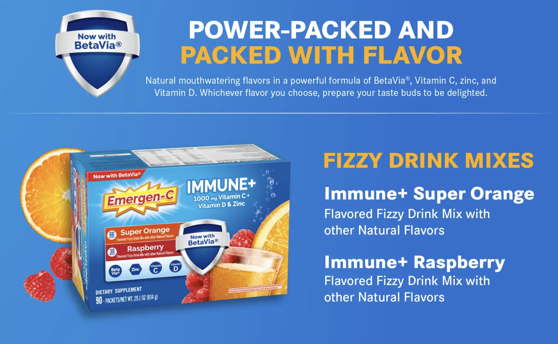 Emergen-C daily wellness+ Vitamin C 1000mg nutritional information on packet