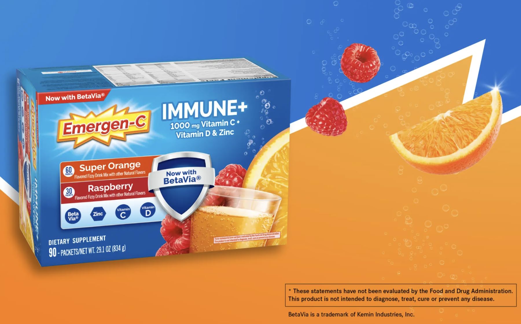 Emergen-C daily wellness+ Vitamin C 1000mg packet opened with drink