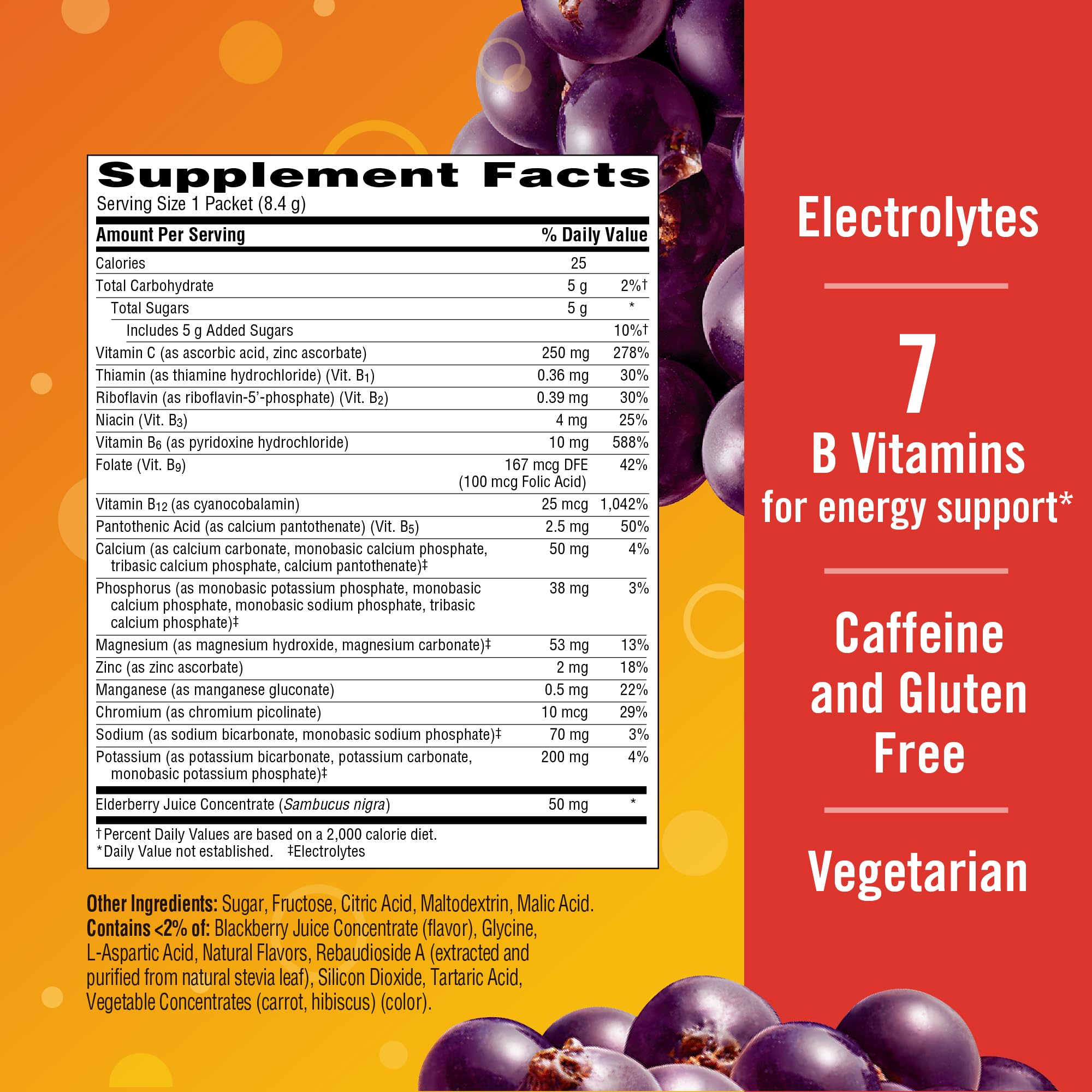 Emergen-C Elderberry fizzy drink mix nutritional information