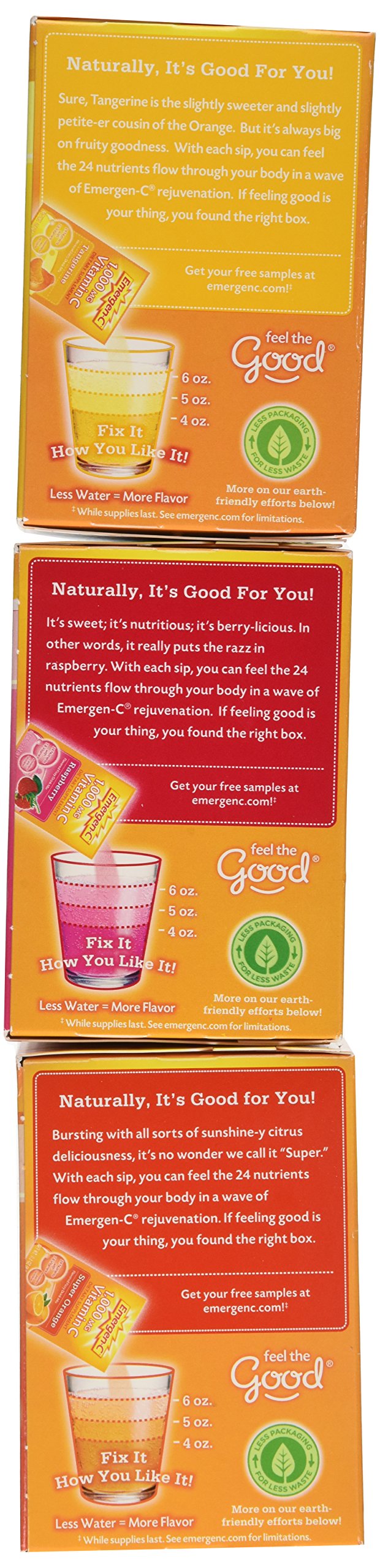 Emergen-C Vitamin C Drink Mix packets displayed with a glass of fizzy drink