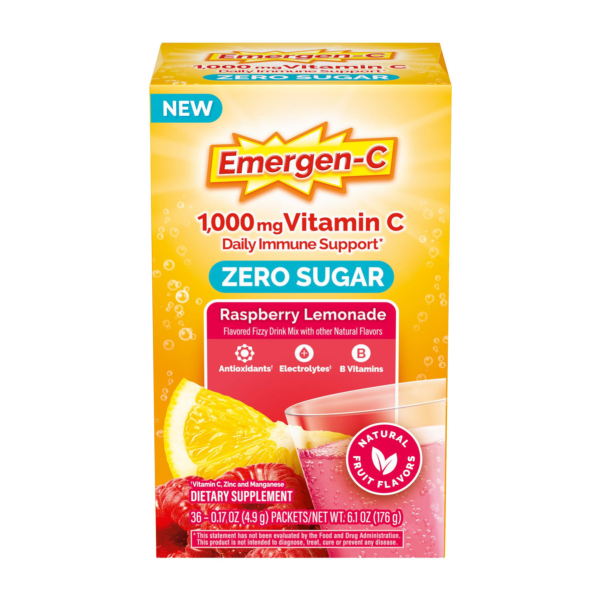 Emergen-C Vitamin C Powder 1000 mg Raspberry Lemonade front view