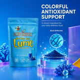 Emporium Lab ELOHIM LUME Blue daily wellness Drink Mix sachet being dissolved in water