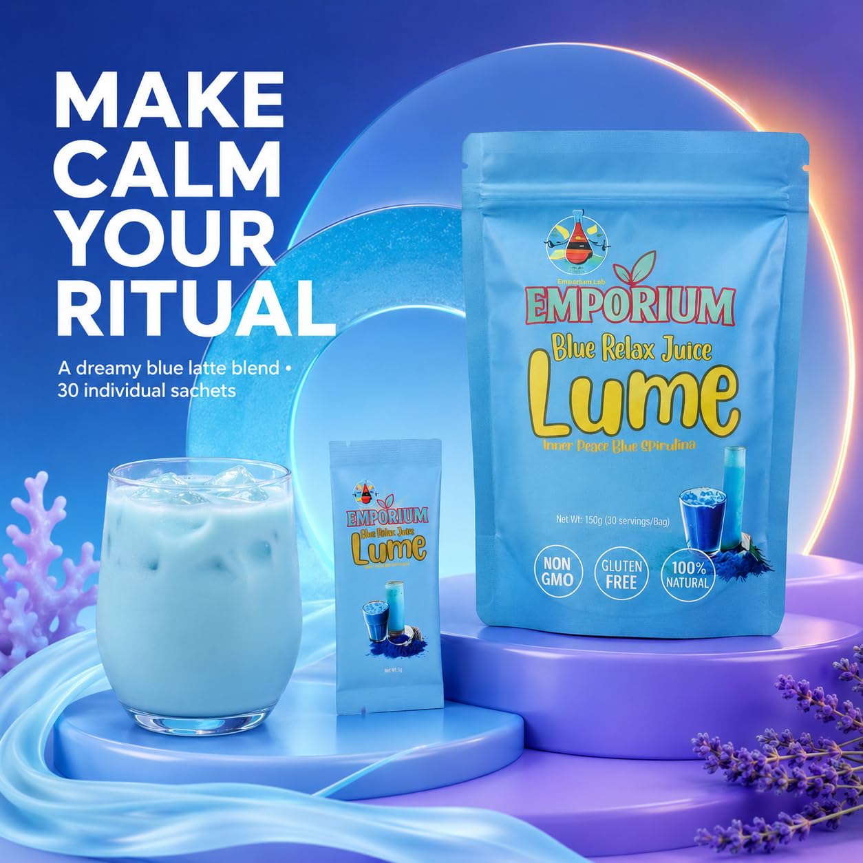 Emporium Lab ELOHIM LUME Blue daily wellness Drink Mix sachet front view