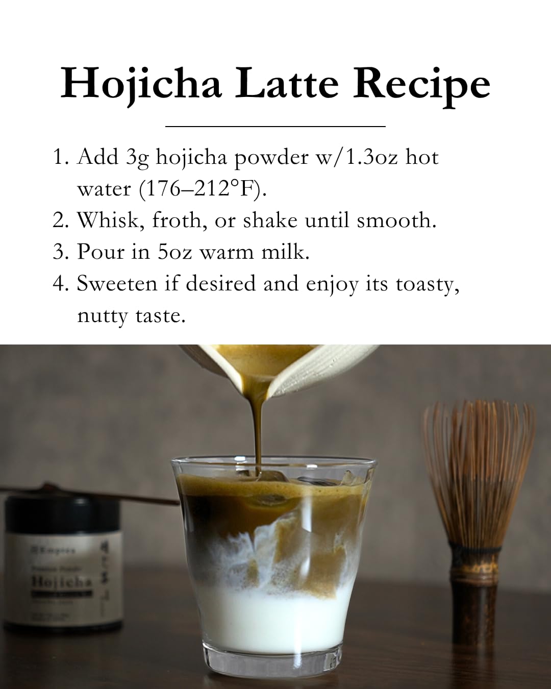 EMPTEA Hojicha Powder tin with ingredients list