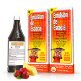 Emulsion de Escocia Cod Liver Oil Supplement front view with strawberry-banana flavour