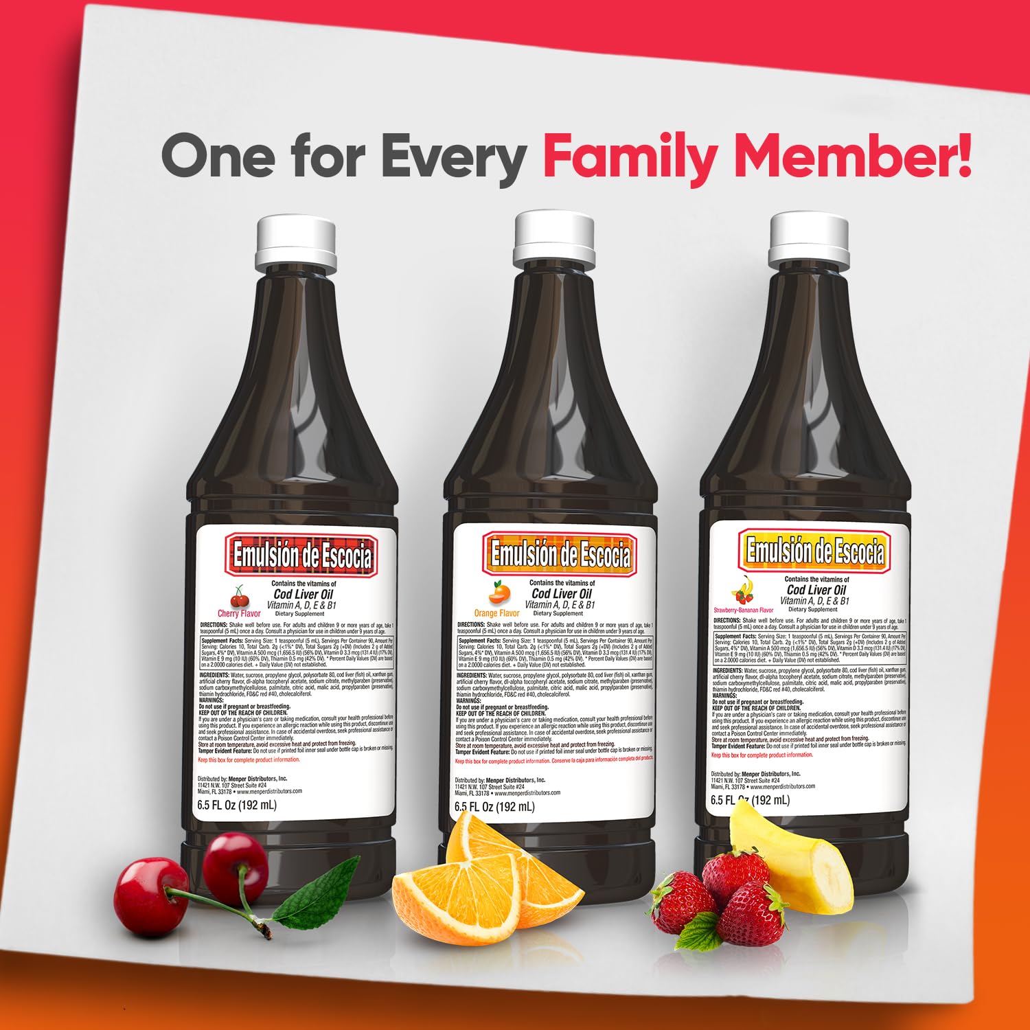 Emulsion de Escocia Omega-3 liquid supplement front view with orange flavour