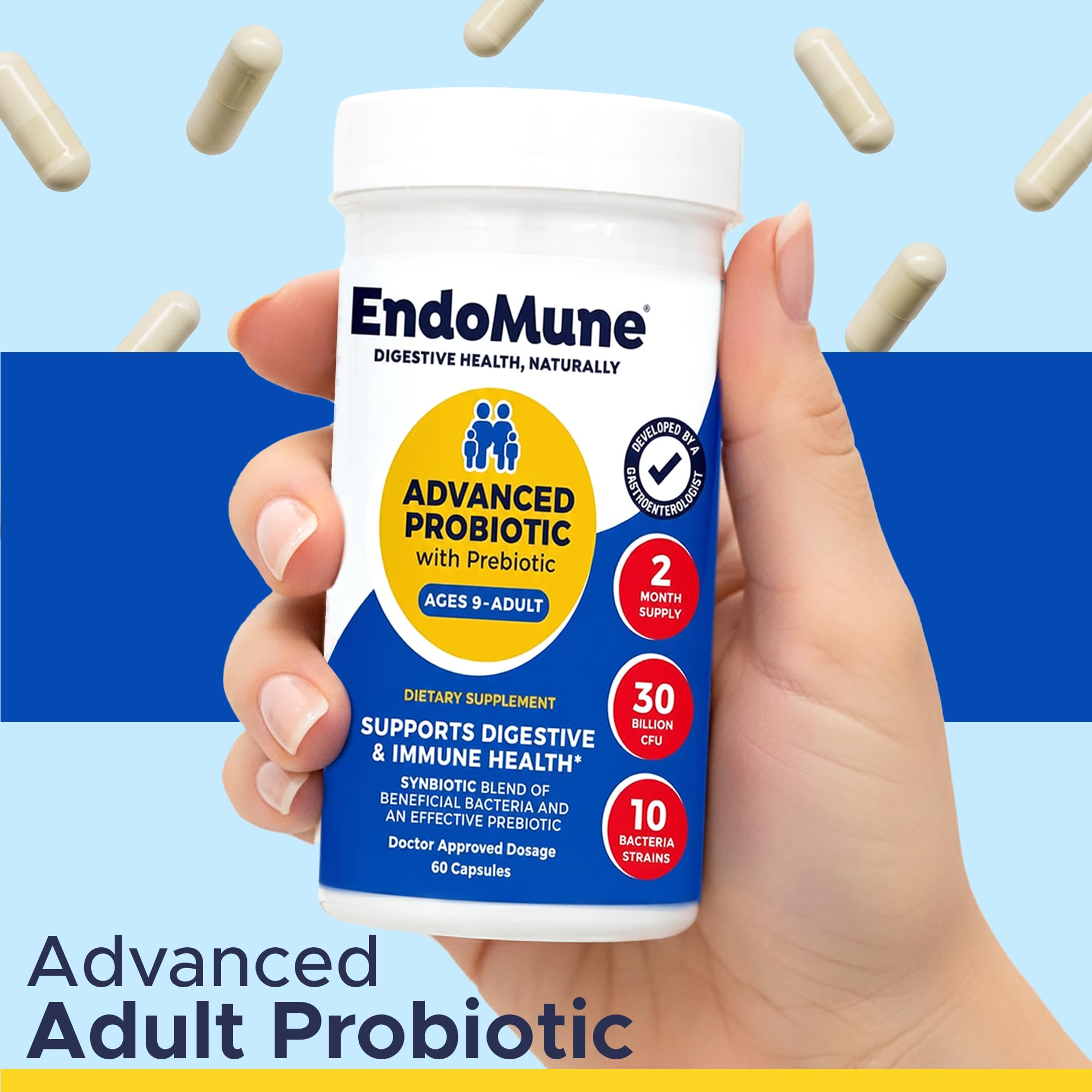 Endomune Probiotic Supplement back view with ingredient list