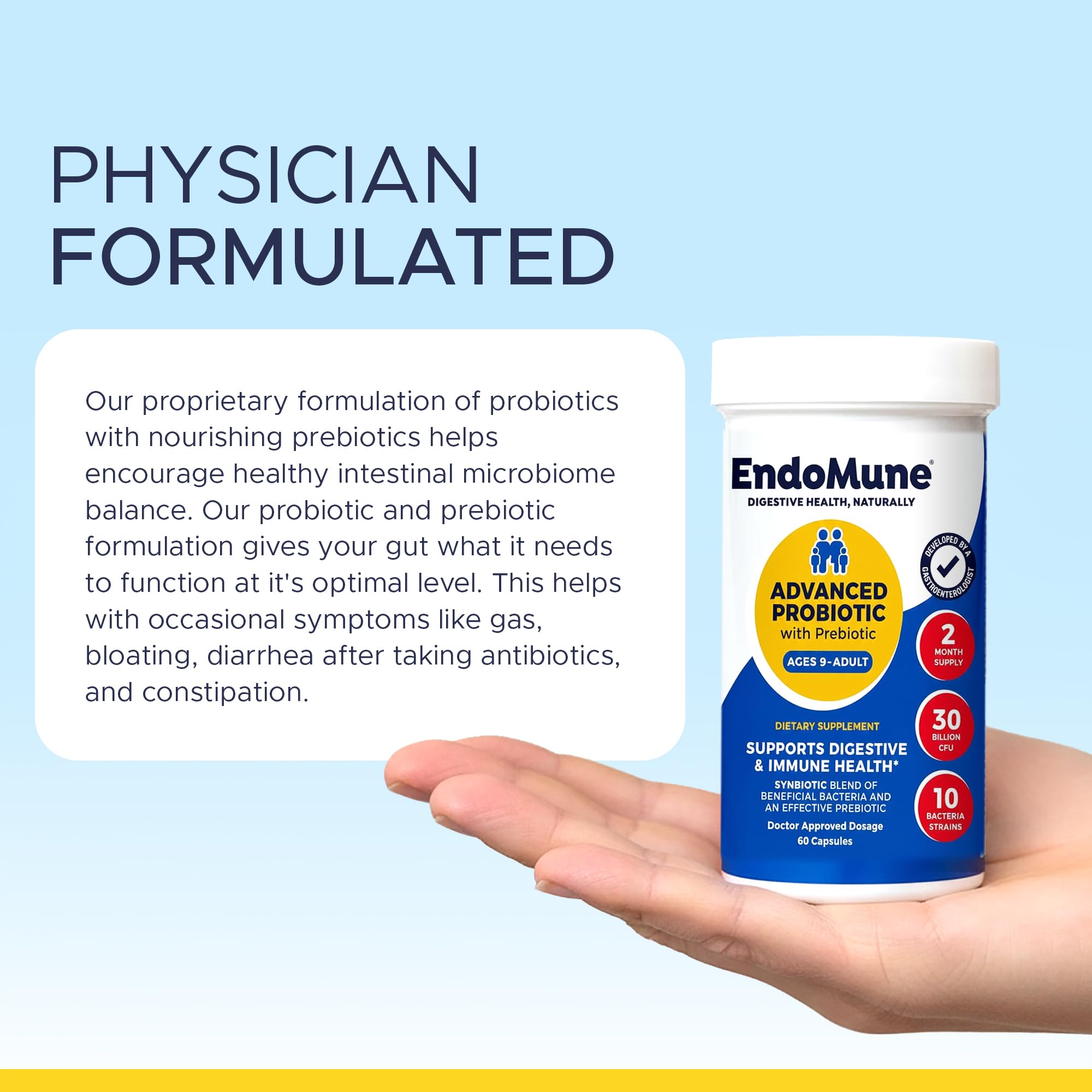 Endomune Probiotic Supplement displayed with other health products