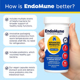 Endomune Probiotic Supplement in hand with a glass of water