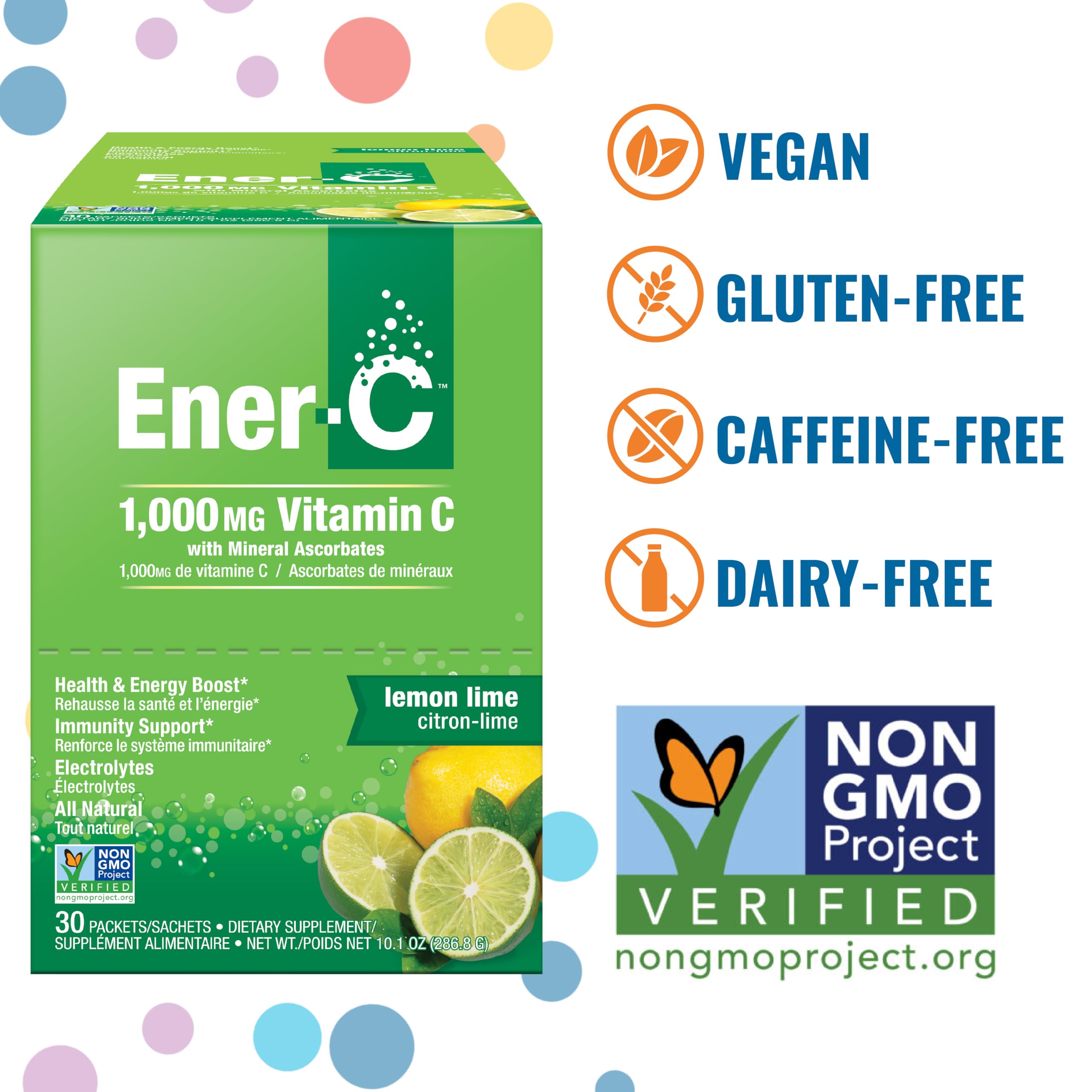 Ener-C Multivitamin Powder Packets back view showing ingredients