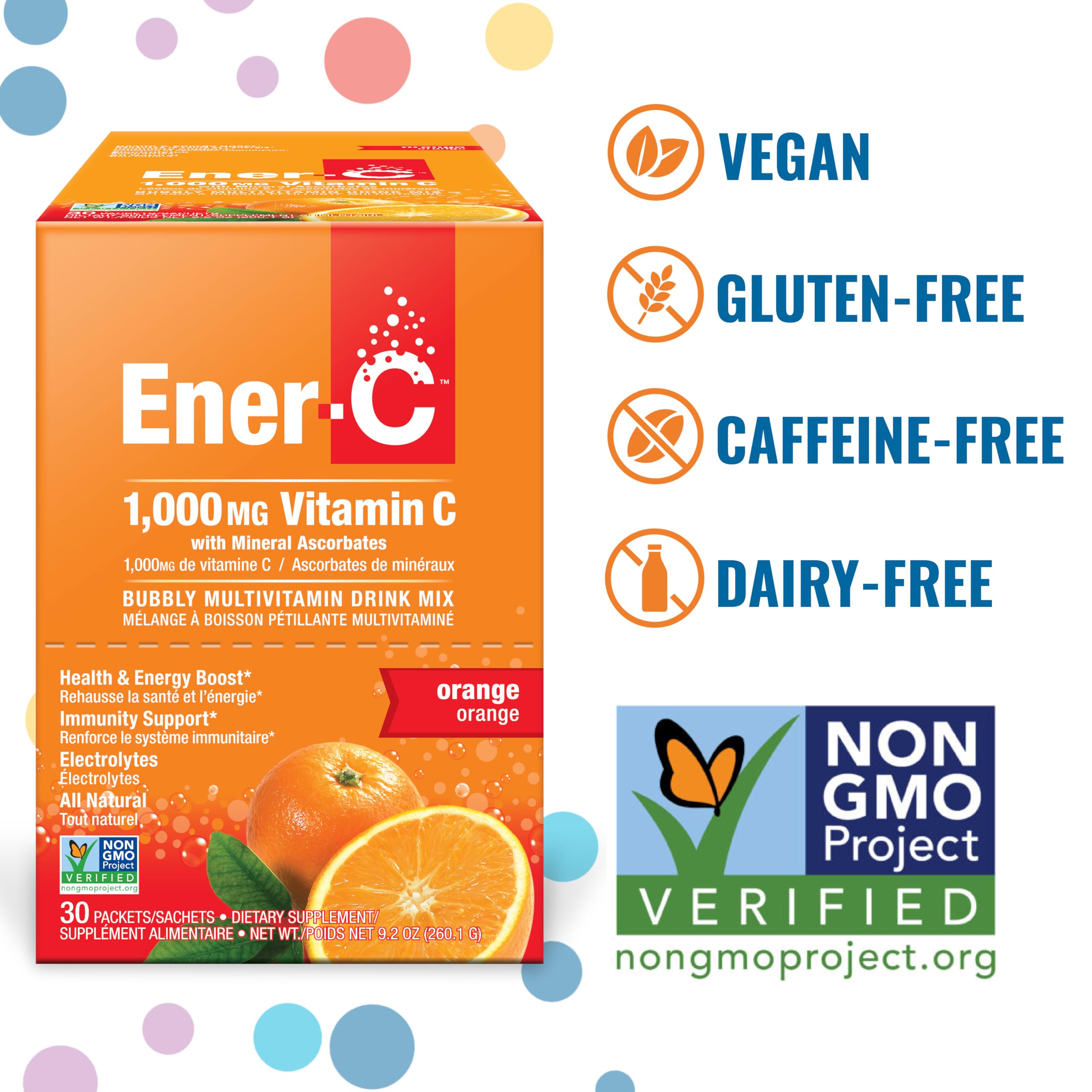 Ener-C Multivitamin Powder Packets back view showing ingredients