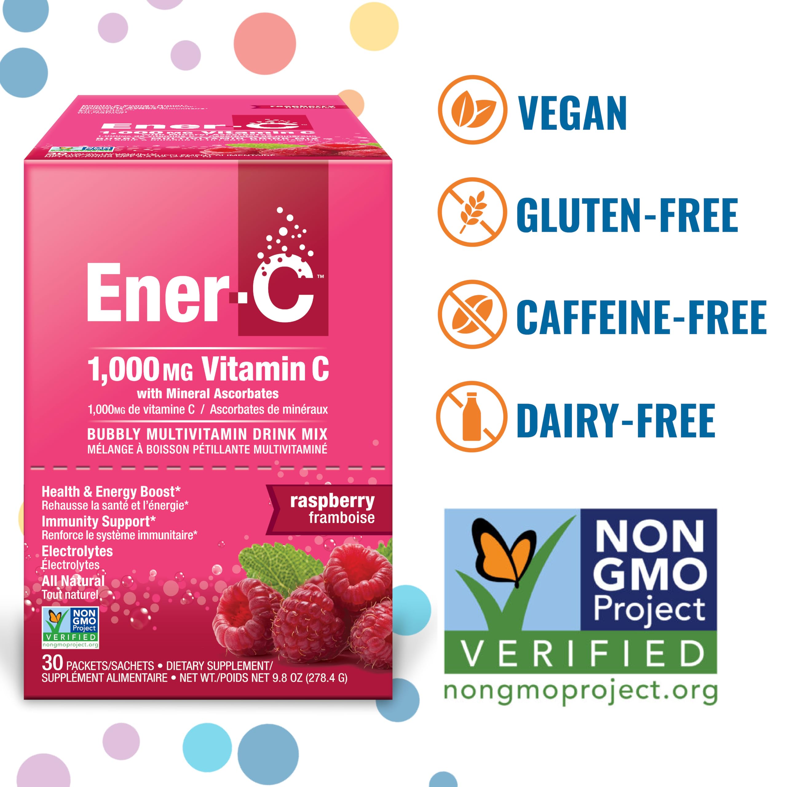 Ener-C Multivitamin Powder Packets back view with nutritional information