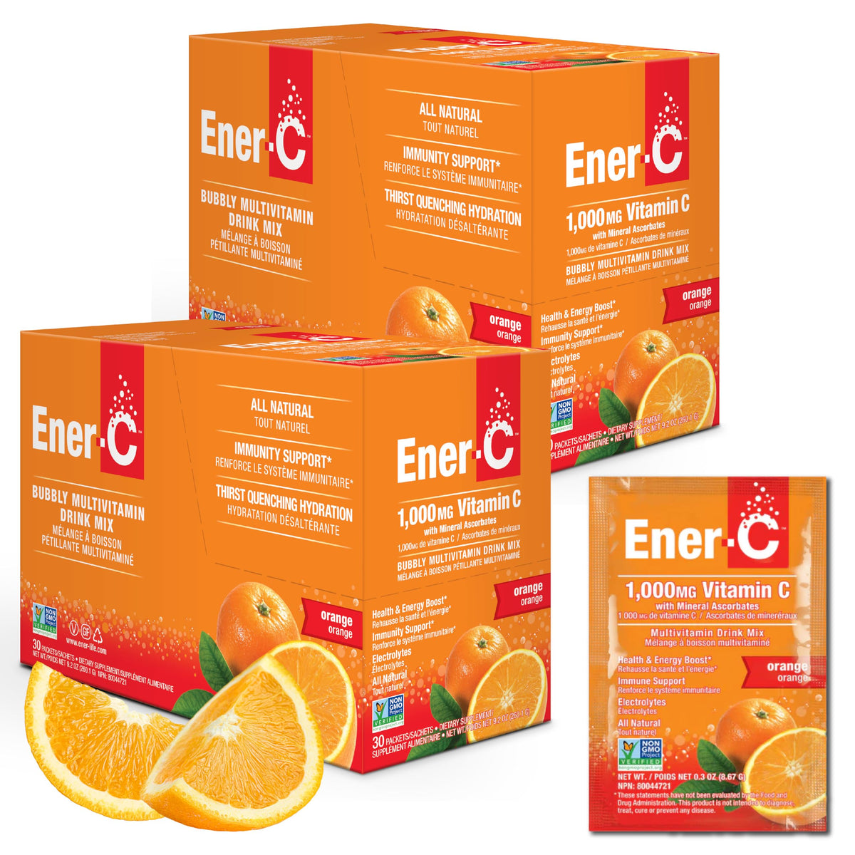 Ener-C Multivitamin Powder Packets front view with packaging