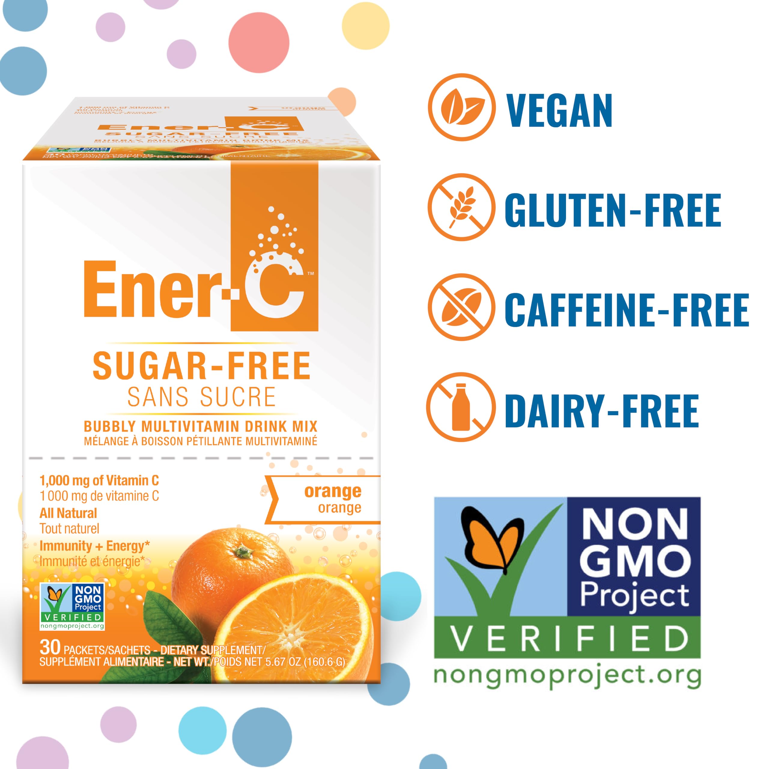 Ener-C Vitamin C Powder Packets back view showing ingredients