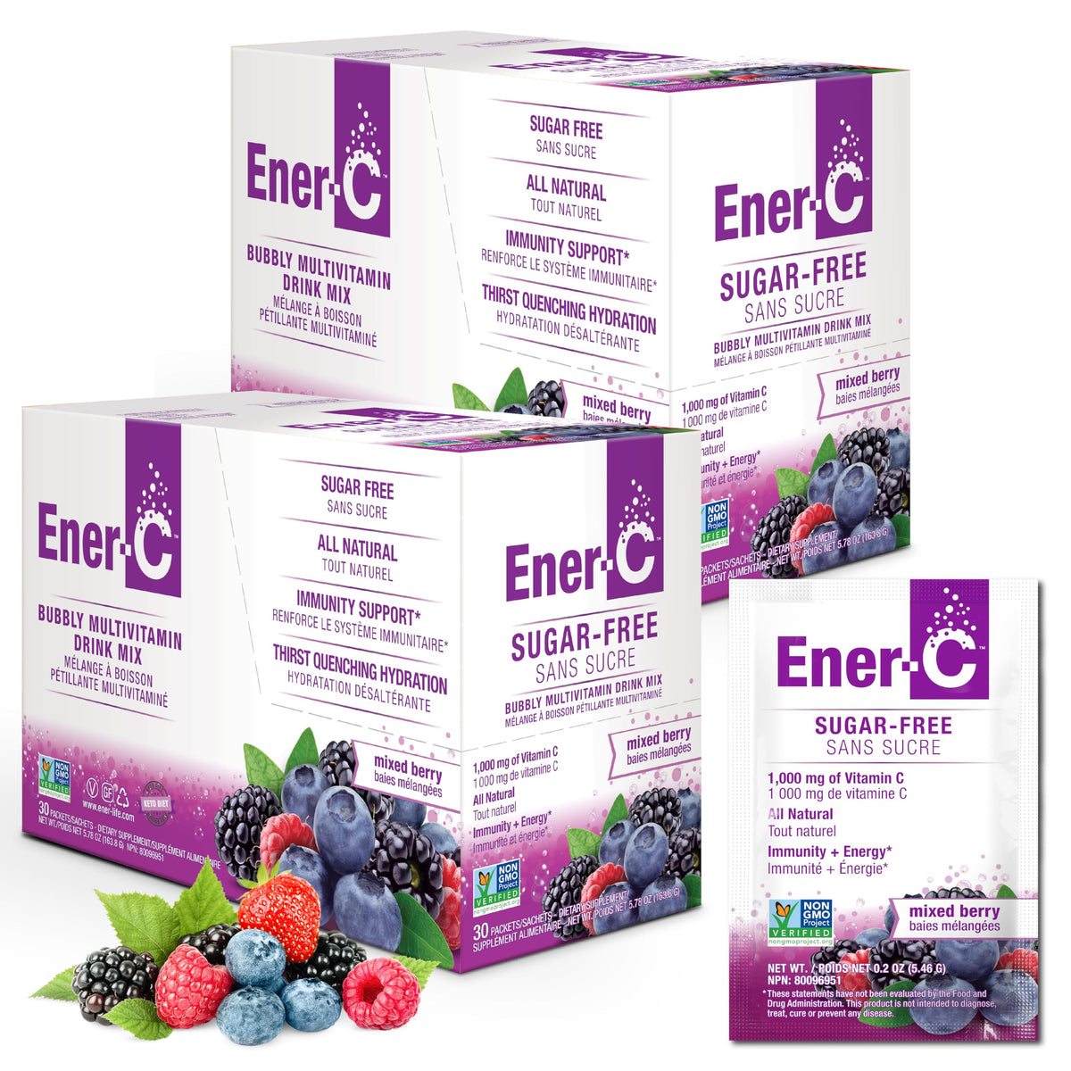 Ener-C Vitamin C Powder Packets front view, 440g packaging