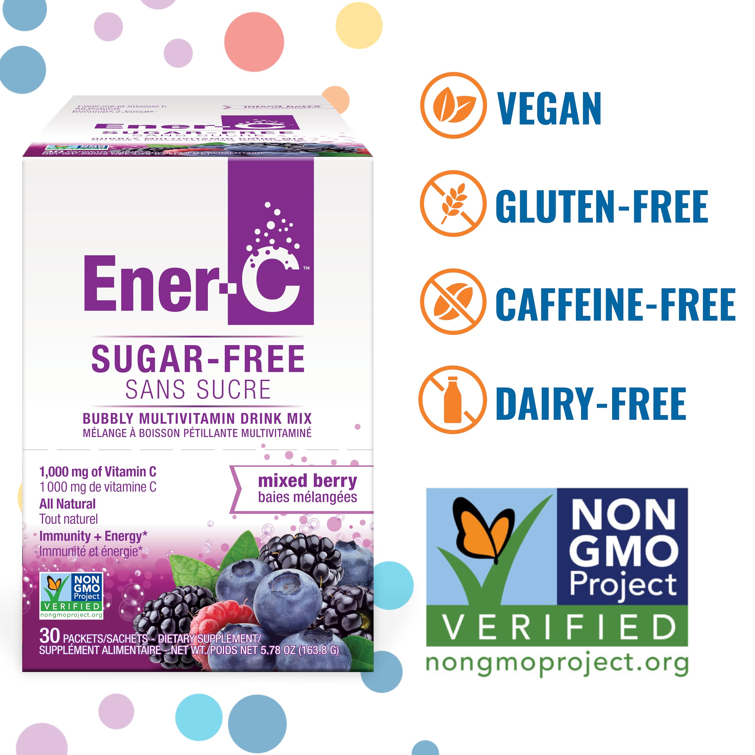 Ener-C Vitamin C Powder Packets side view, showing nutritional information