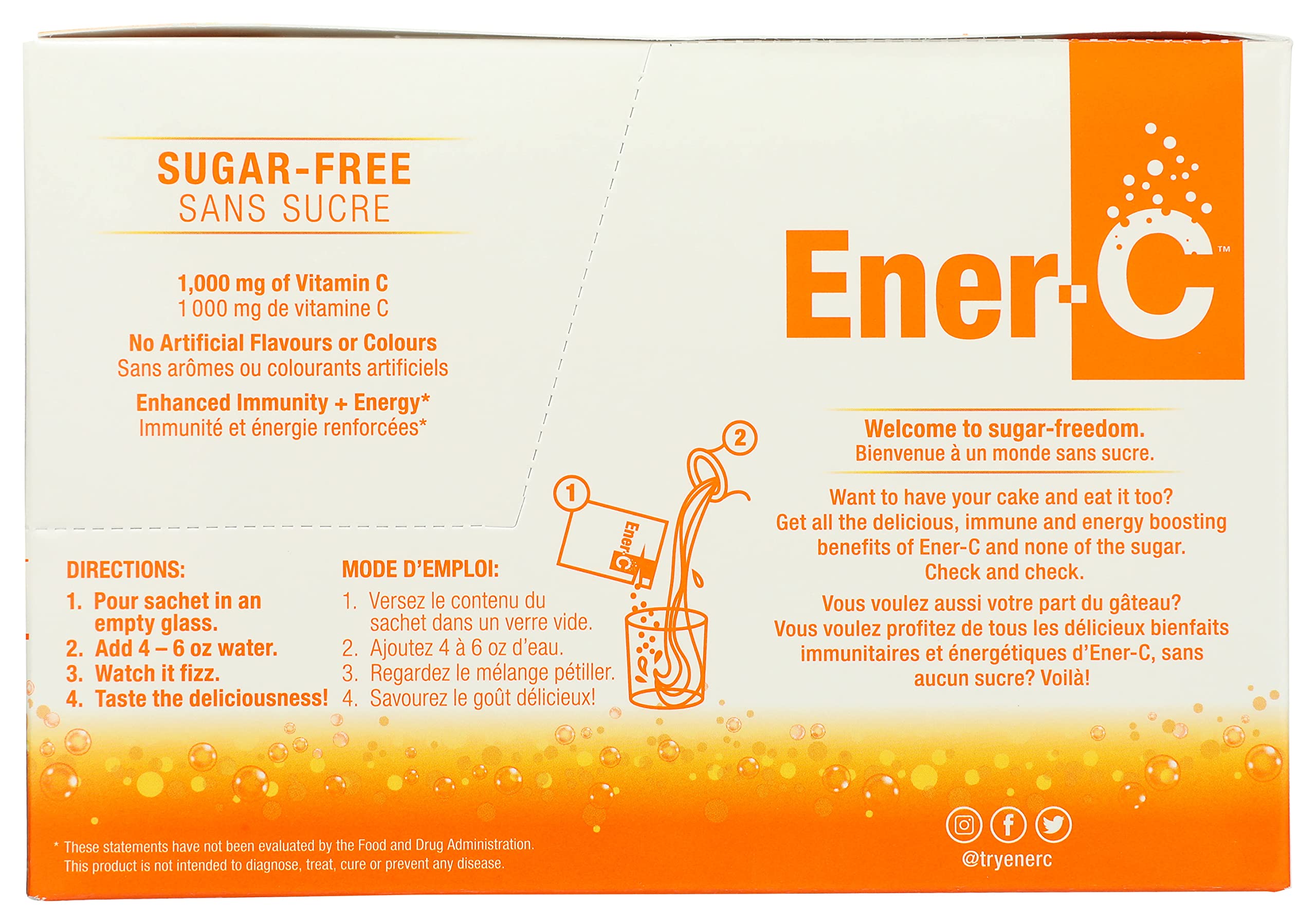 Ener-Life Orange Sugar Free Vitamin C Drink Mix sachets displayed on a table