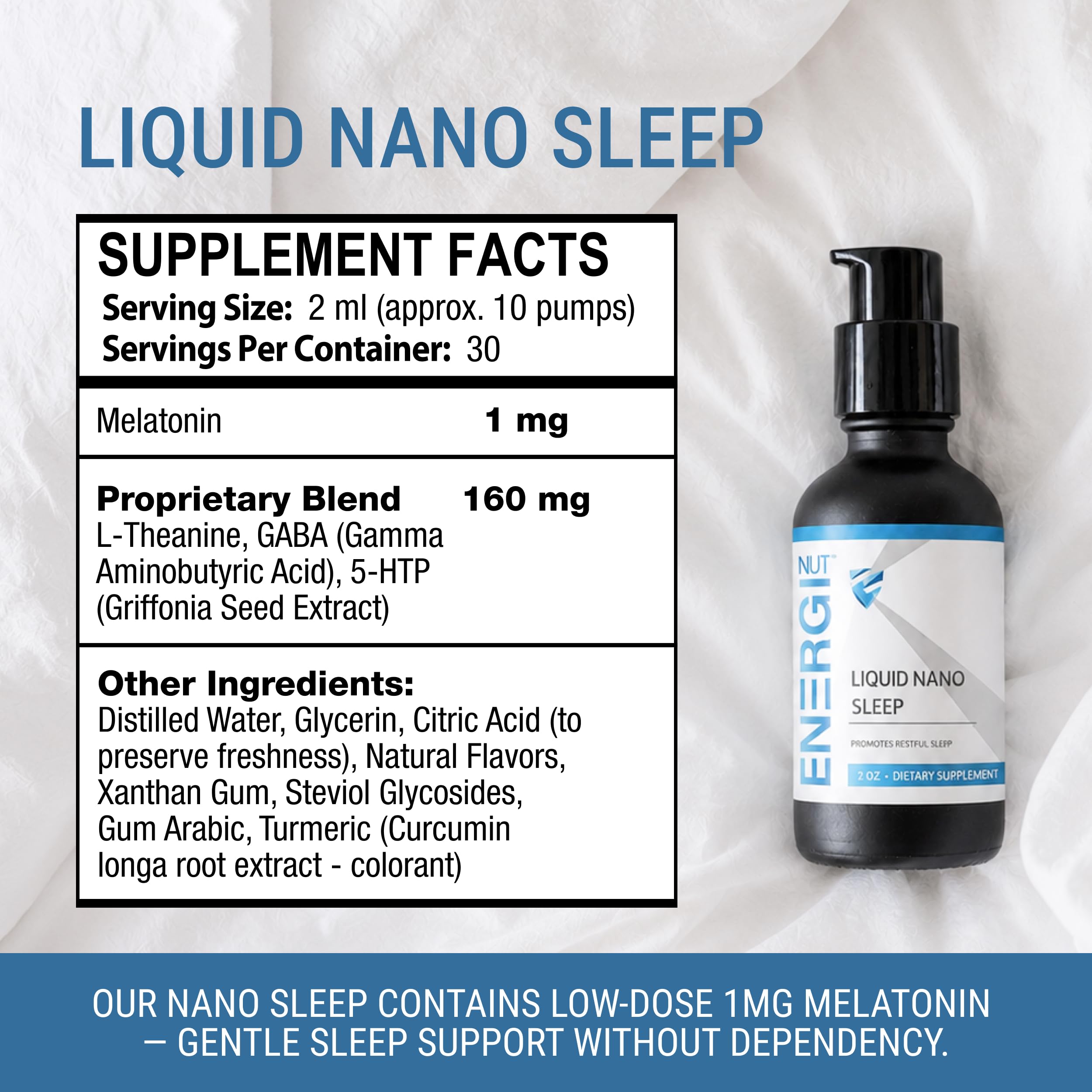 ENERGI Liquid Sleep Aid 1mg Melatonin bottle side view