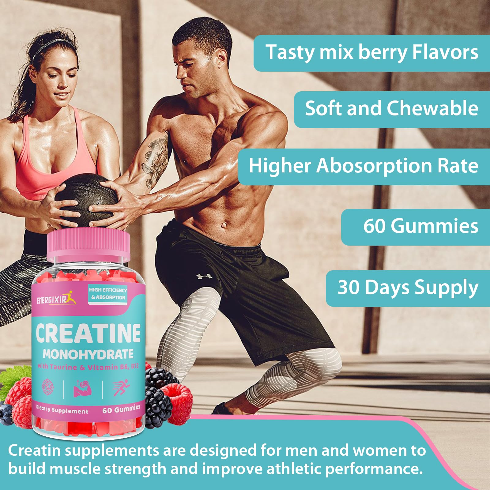 Energixir Creatine Gummies back view with nutritional information