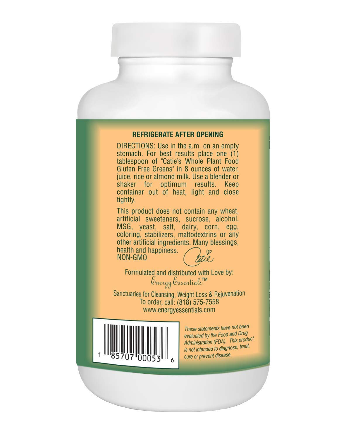 Energy Essentials Herbal Supplement 363g nutritional information