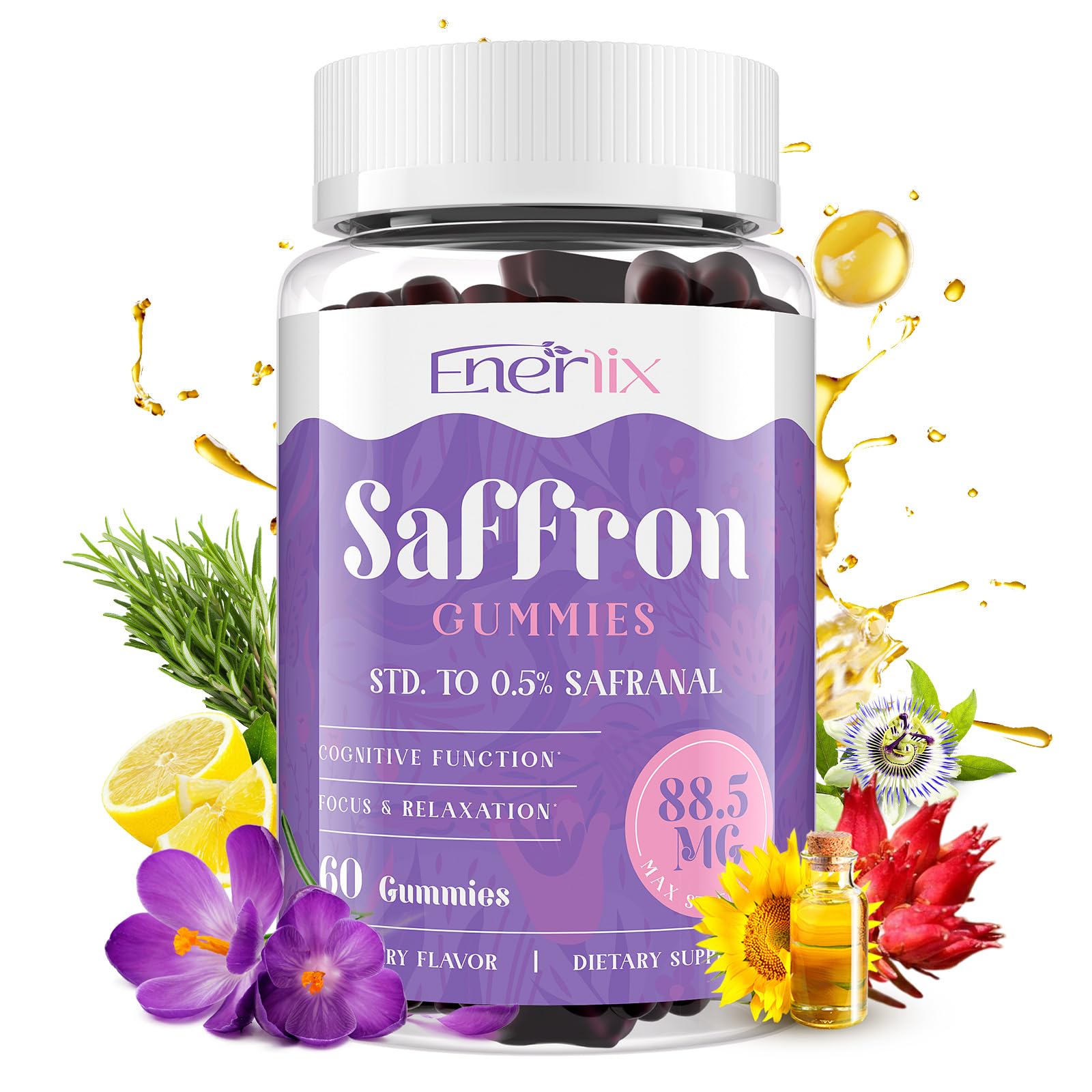 Enerlix Saffron Gummies front view with packaging