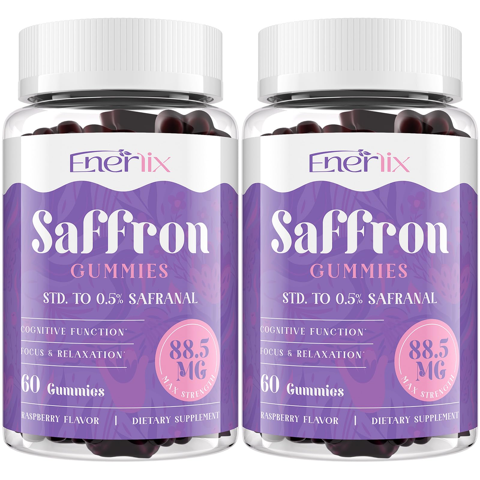 Enerlix Saffron Gummies raspberry flavour front view