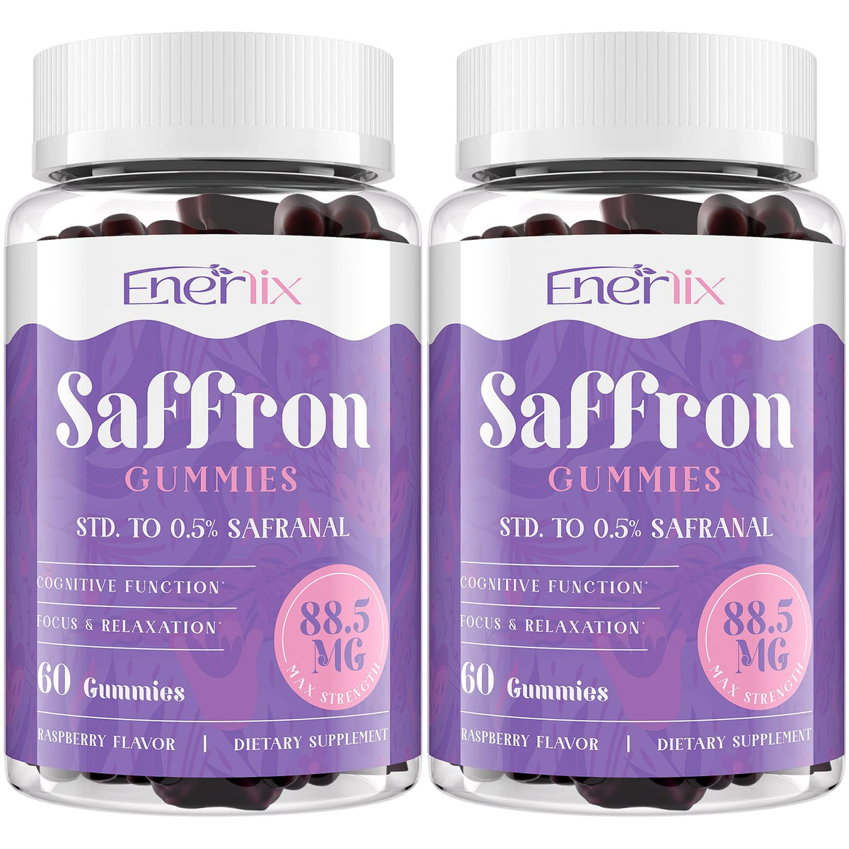 Enerlix Saffron Gummies raspberry flavour front view