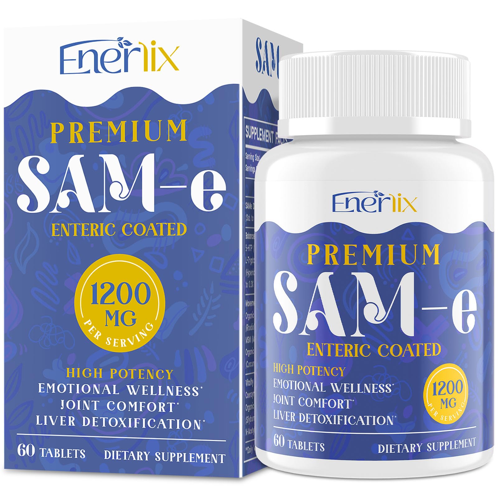 Enerlix SAM-e 800mg enteric-coated tablets front view