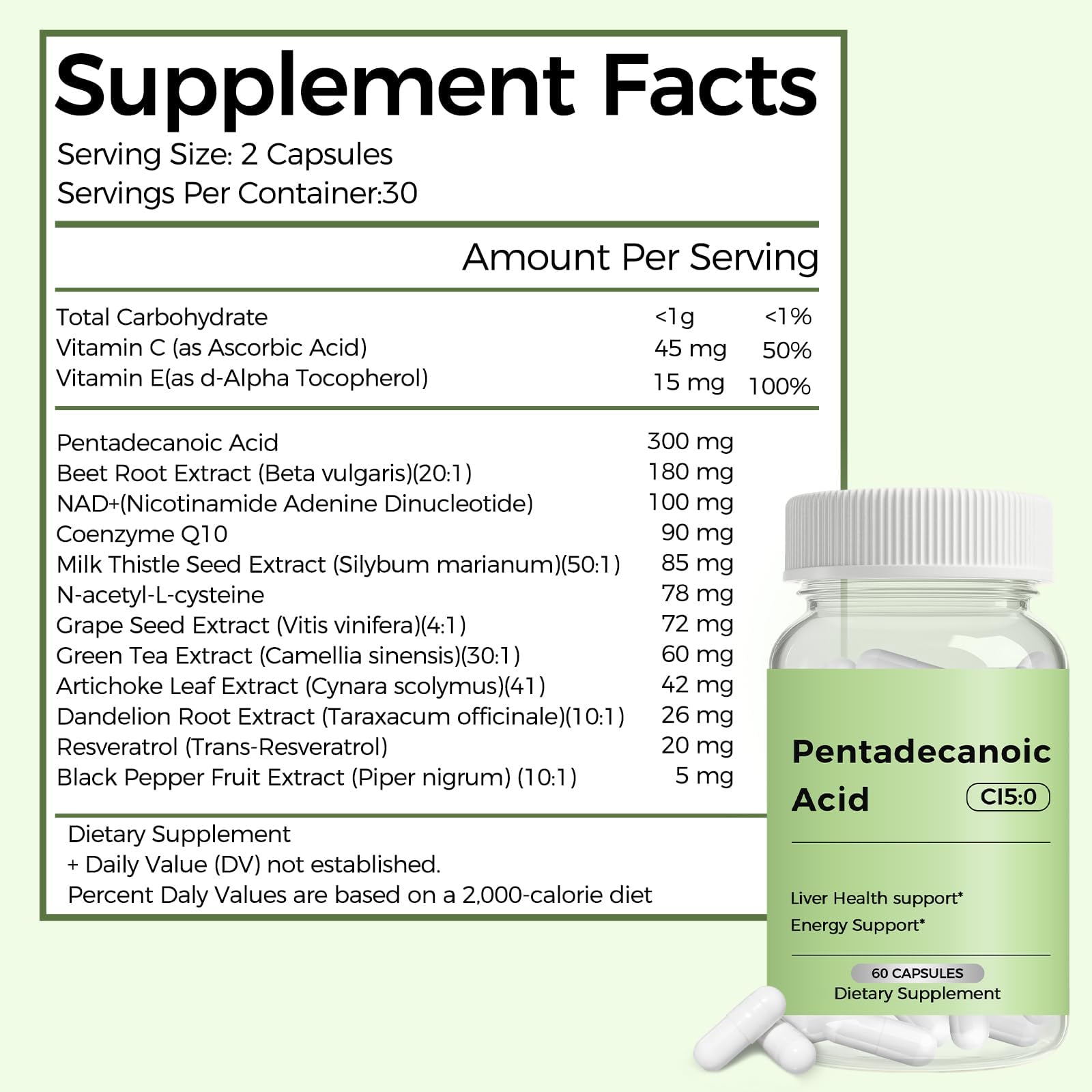 Engtozl Pentadecanoic Acid (C15:0) 300mg capsules side view