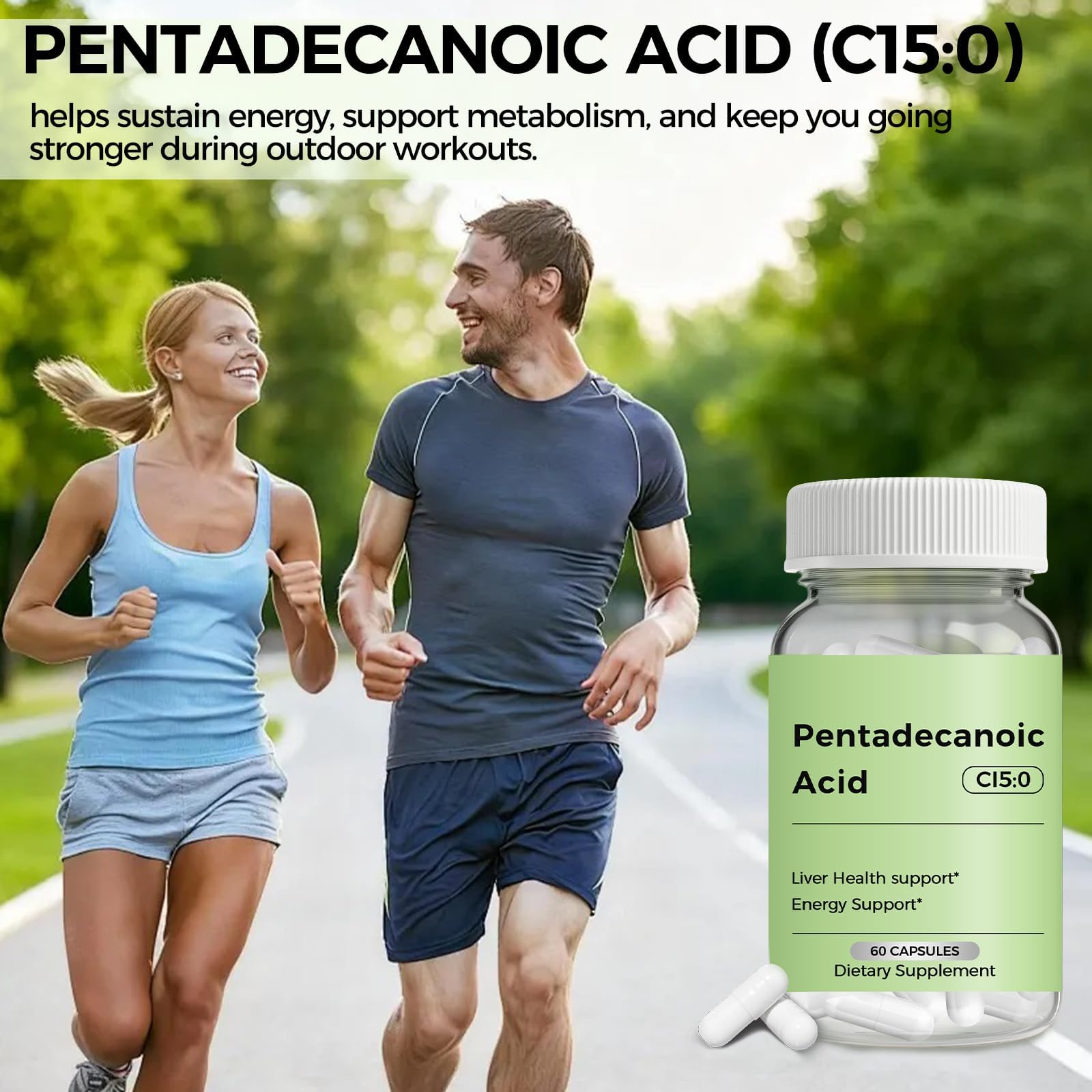 Engtozl Pentadecanoic Acid (C15:0) capsules on a wooden table