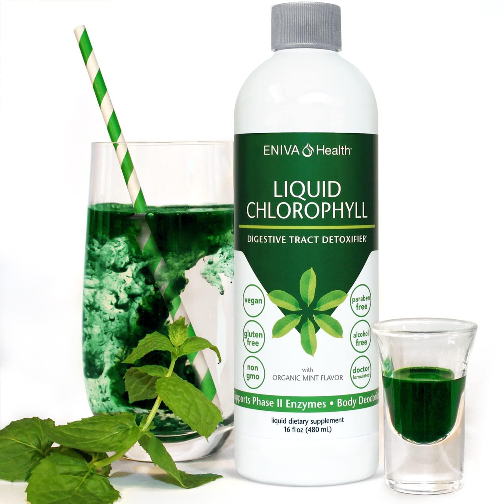 Eniva Health Chlorophyll Supplement bottle with measuring cap